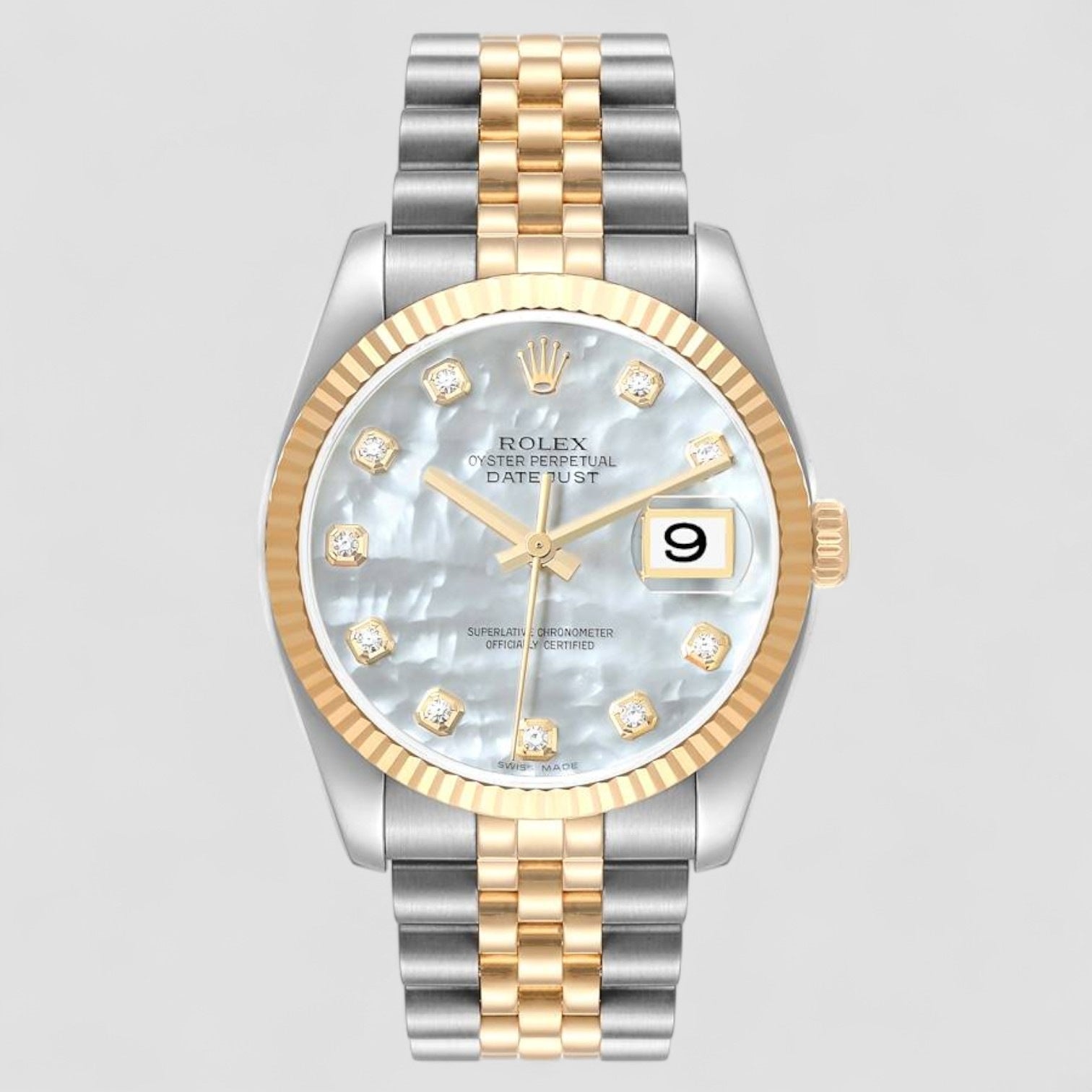 Datejust Steel Yellow Gold MOP Diamond Dial Mens Watch