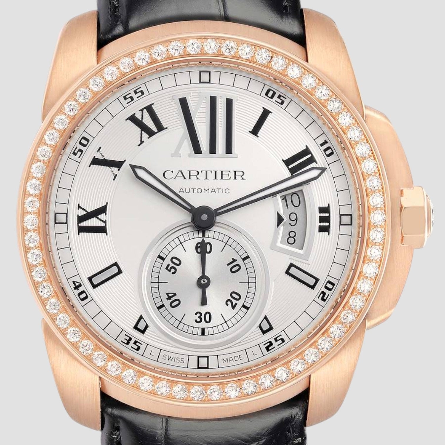 Calibre 42 Silver Dial Rose Gold Diamond Mens Watch