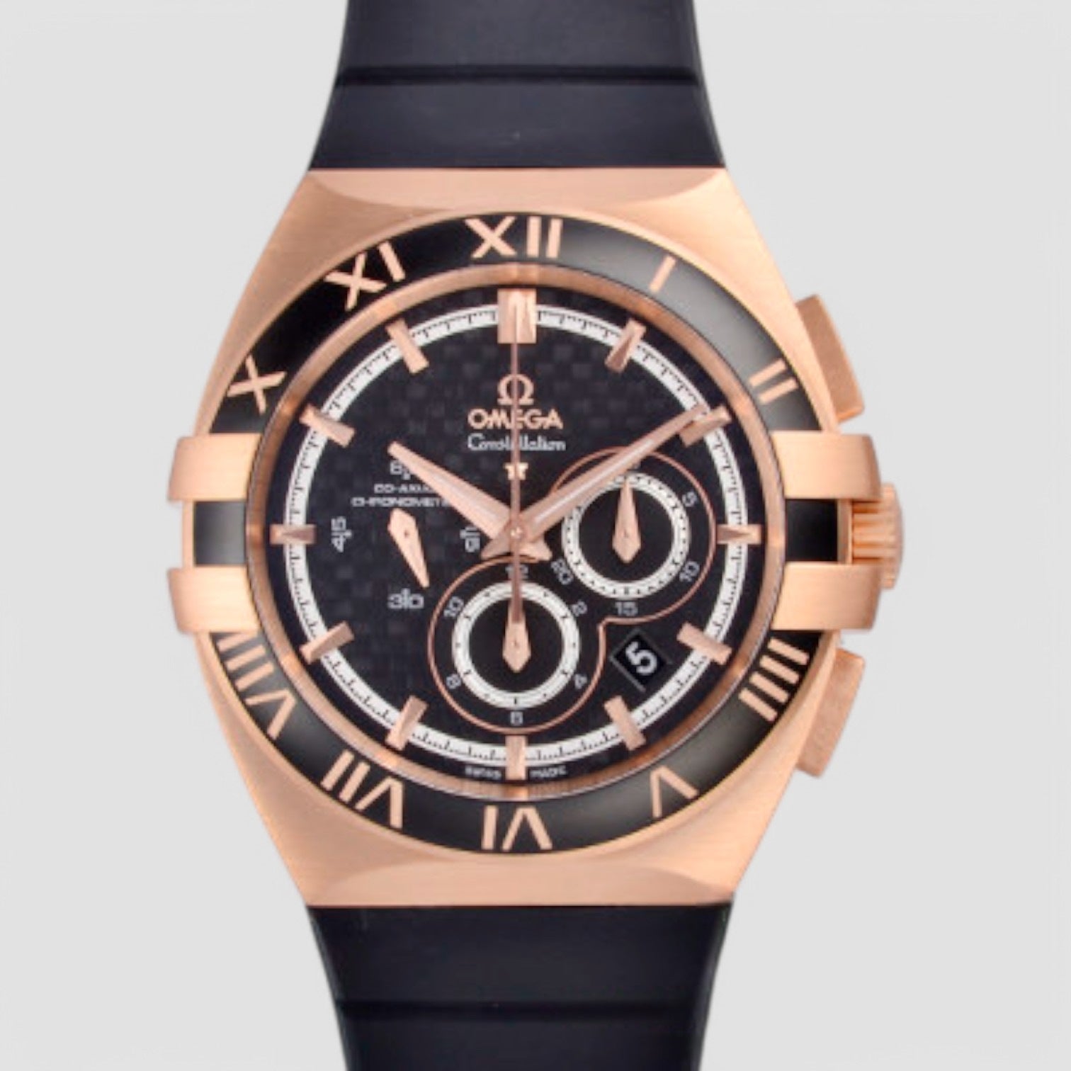 Constellation Black Dial 18kt Rose Gold Black Rubber Automatic Men's Watch