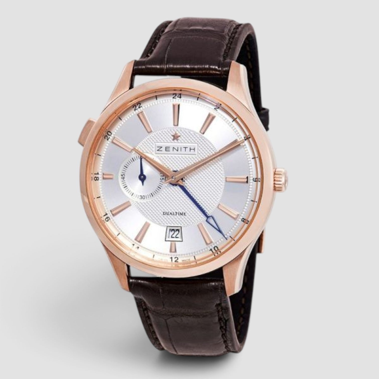 Elite Dual Time 40mm Rose Gold Silver Dial