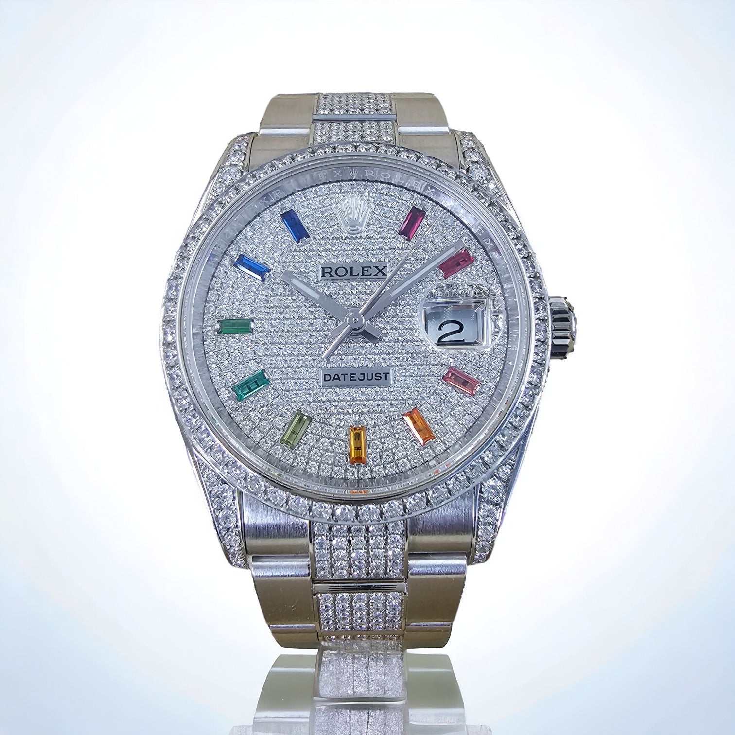Rolex - Datejust 36 Custom Iced Out Dial & Bezel | Rainbow Index - Bracelet Pavé