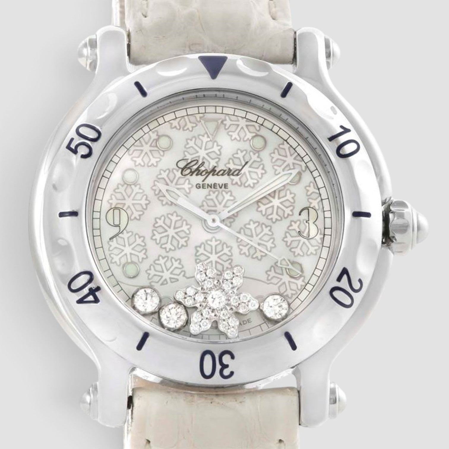 Happy Sport Snowflake Floating Diamond 32mm Stainless Steel White Dial