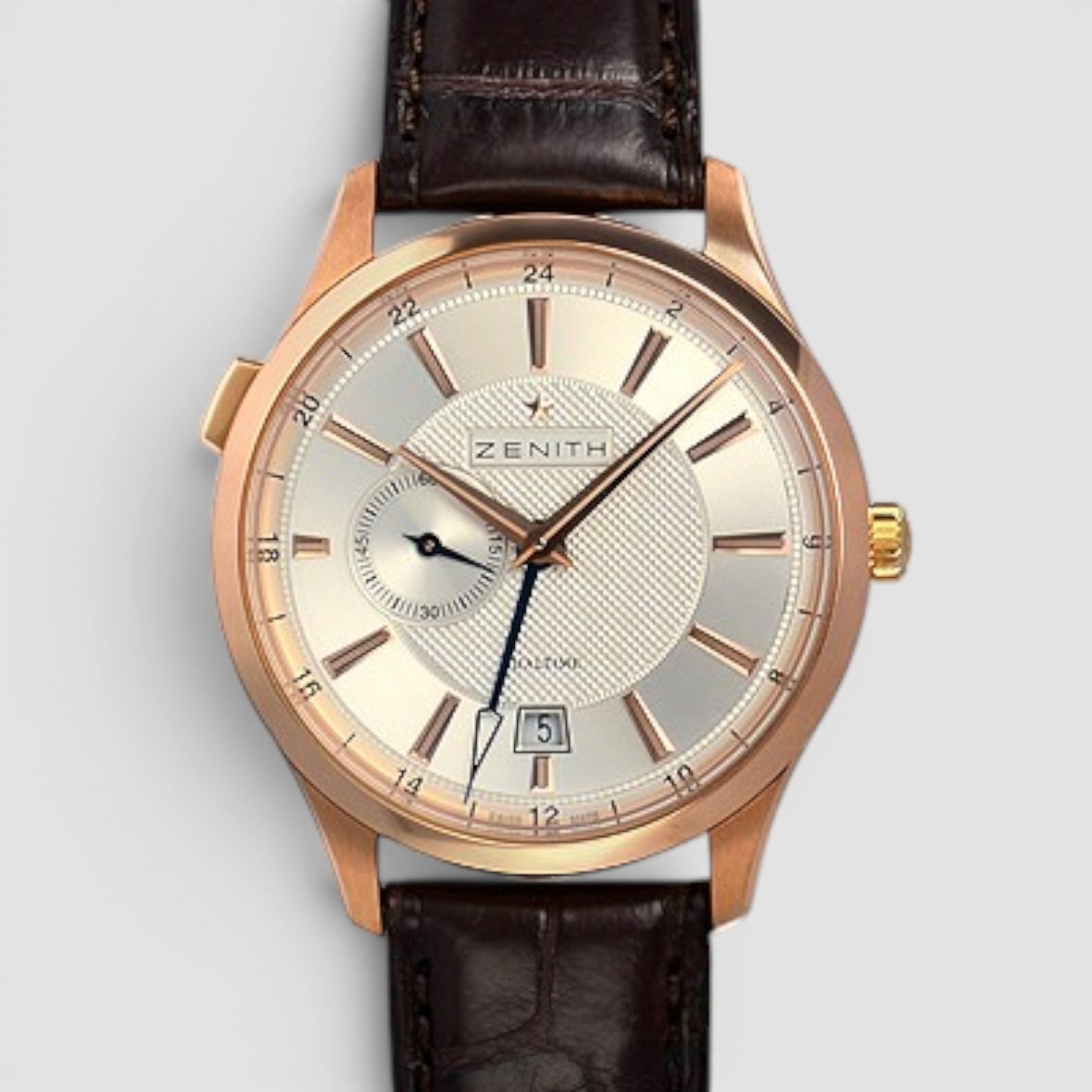 Elite Dual Time Automatic 18K Rose Gold Silver Dial