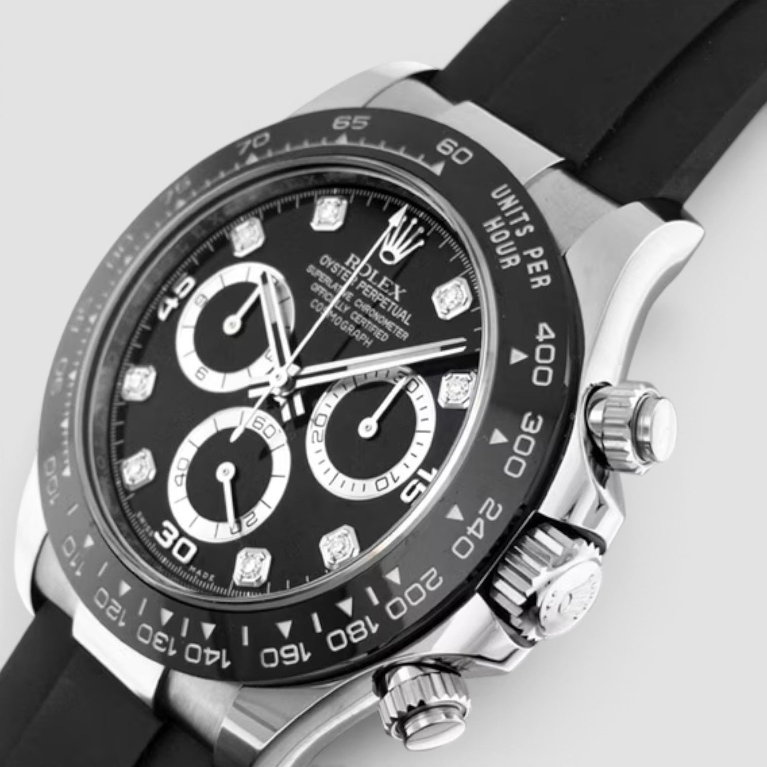 Daytona 40 White Gold Black Diamond Dial Oysterflex