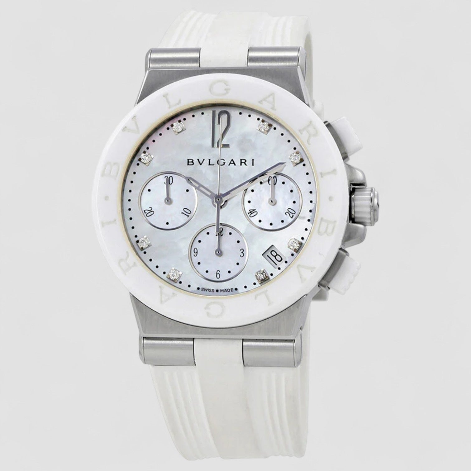 Diagono Chronograph White Mother of Pearl Diamond Dial Ladies Watch