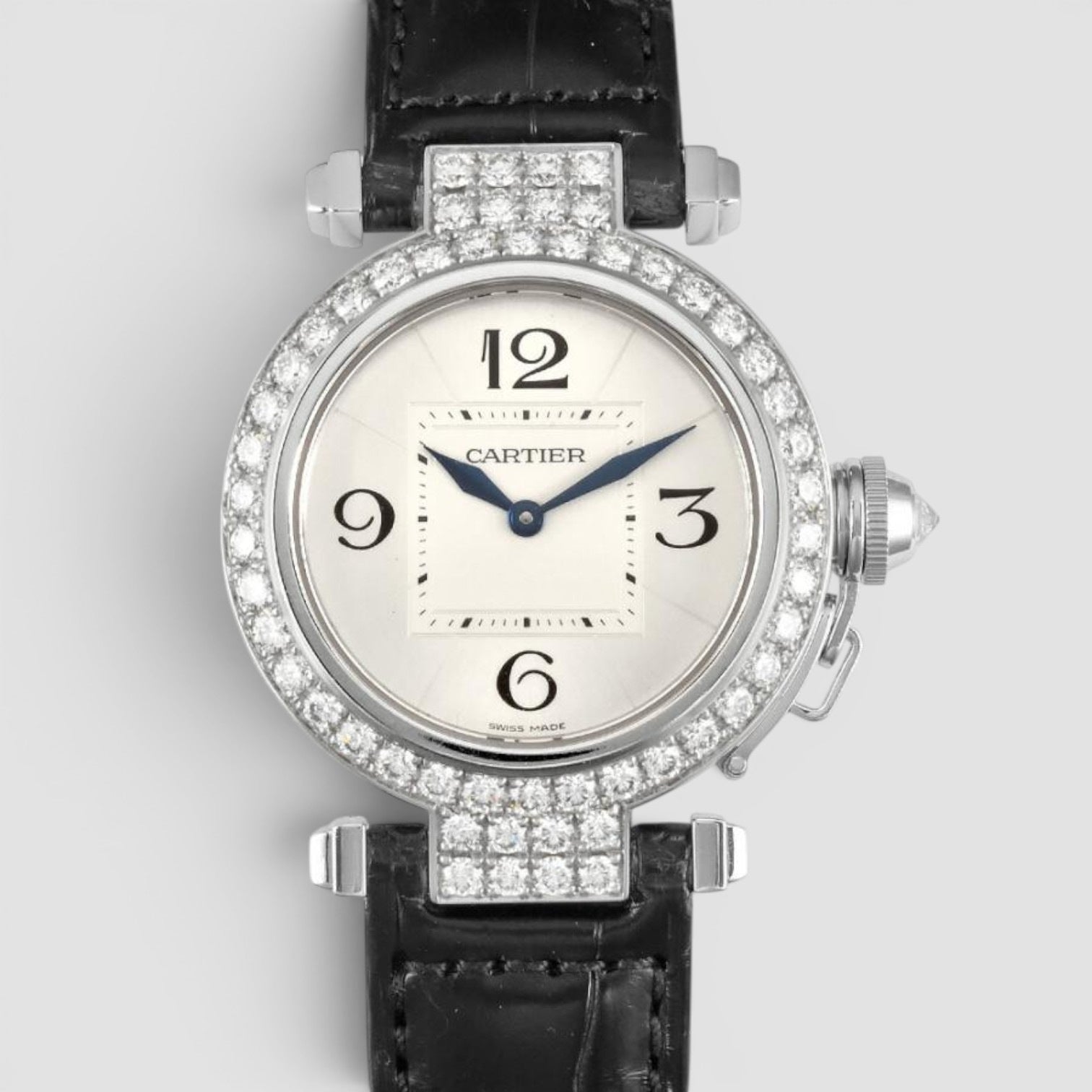 Pasha de Cartier 32mm 18K White Gold Diamond Bezel