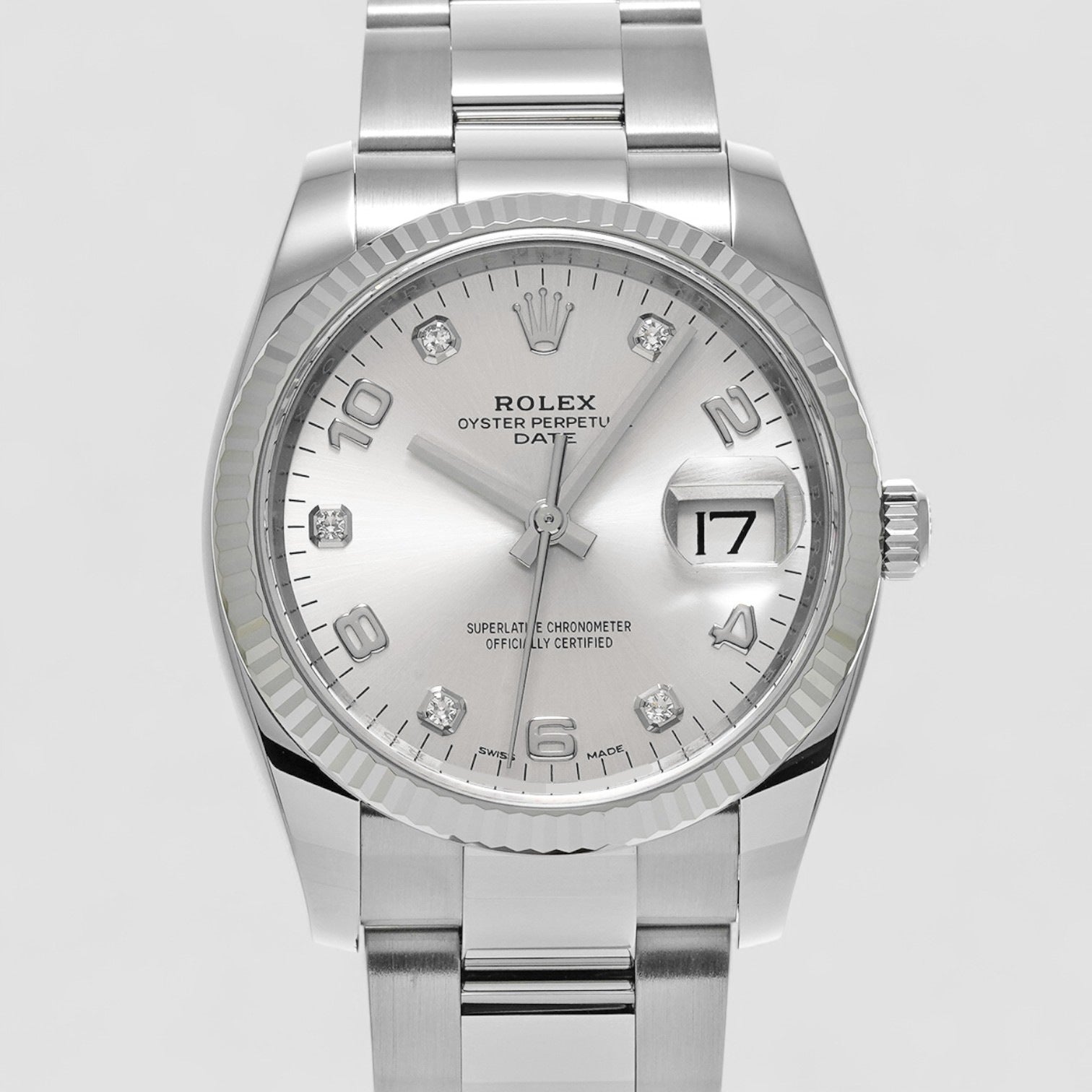 Oyster Perpetual Date 34mm Silver Diamond Dial Oyster Bracelet