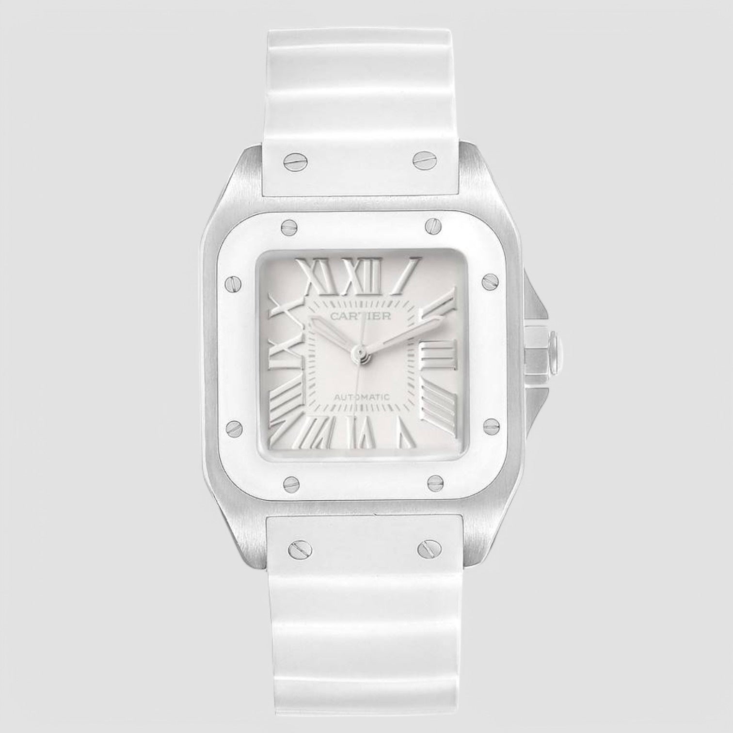 Santos 100 White Rubber Strap Steel Ladies Watch