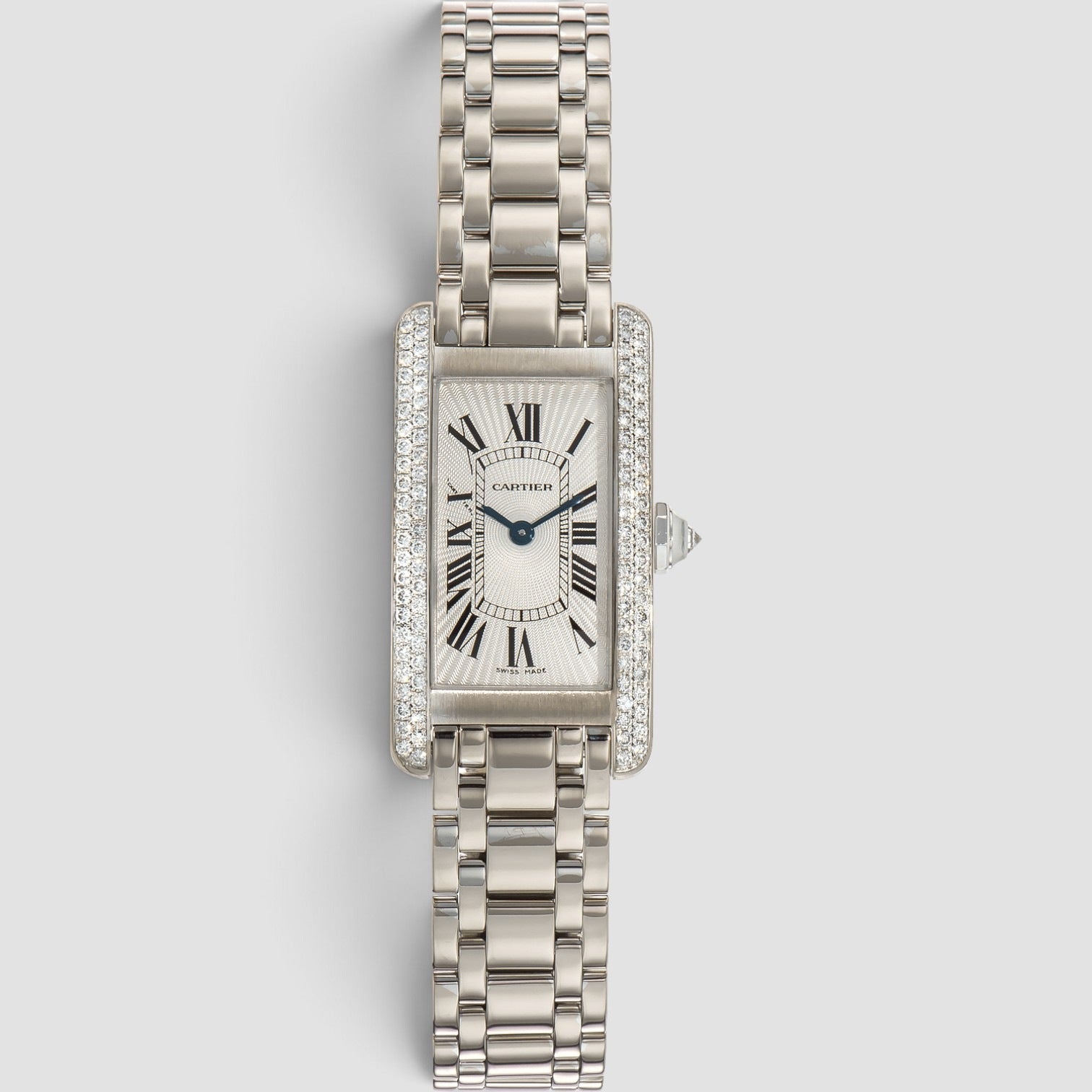 Tank Américaine 19 x 35mm 18K White Gold Diamond Bezel