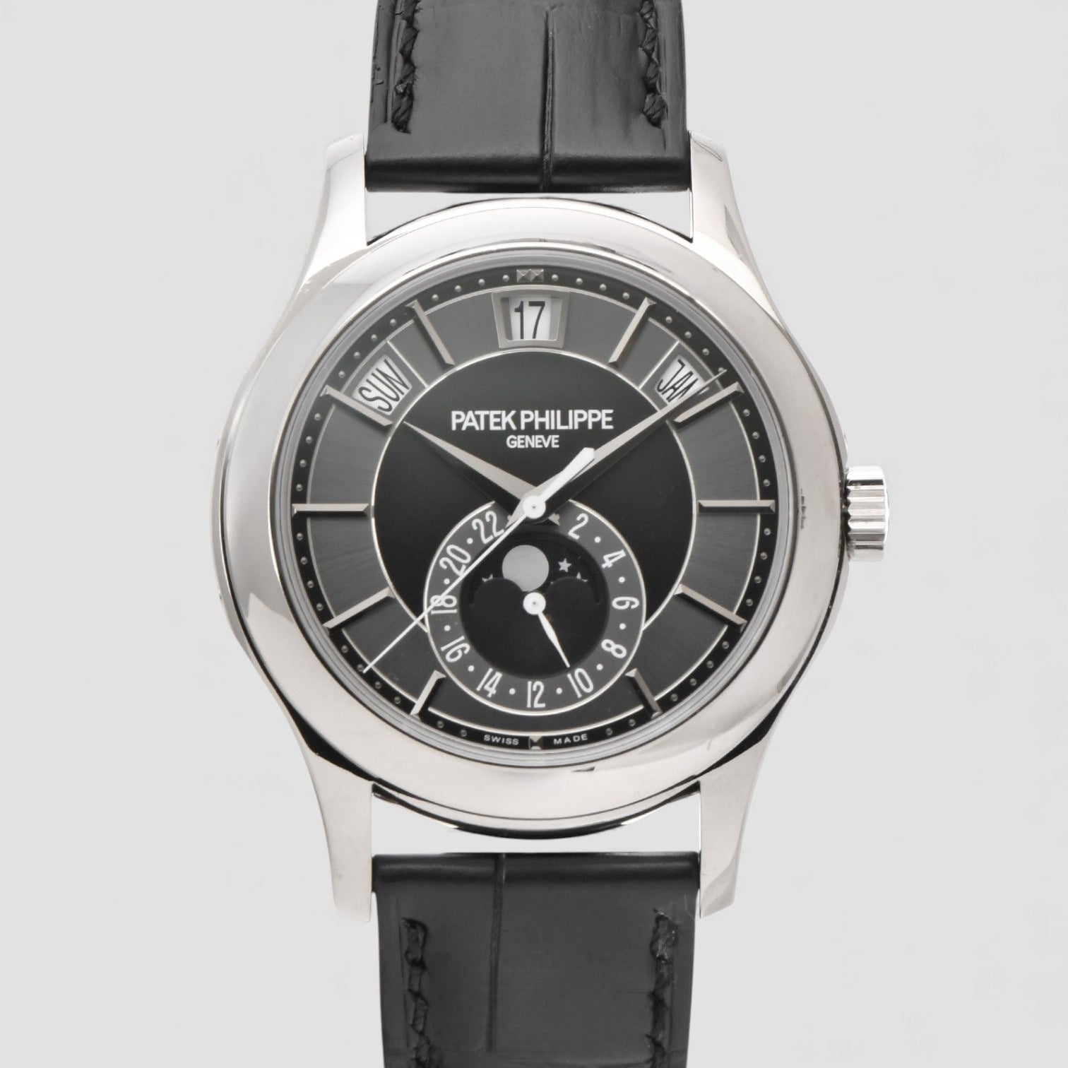 Annual Calendar Grey Dial 18K White Gold Black Dial