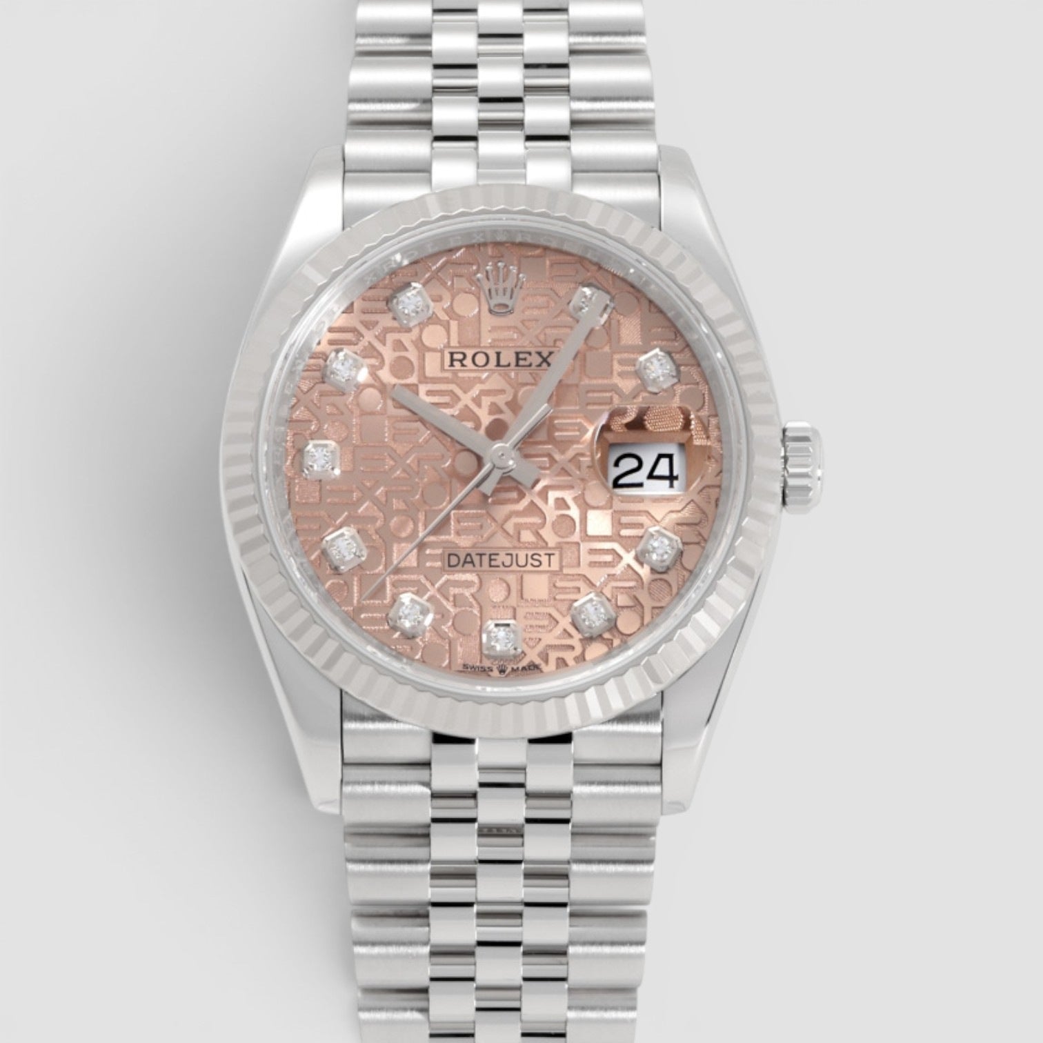 Datejust 36mm Stainless Steel & 18K White Gold Pink Diamond Dial