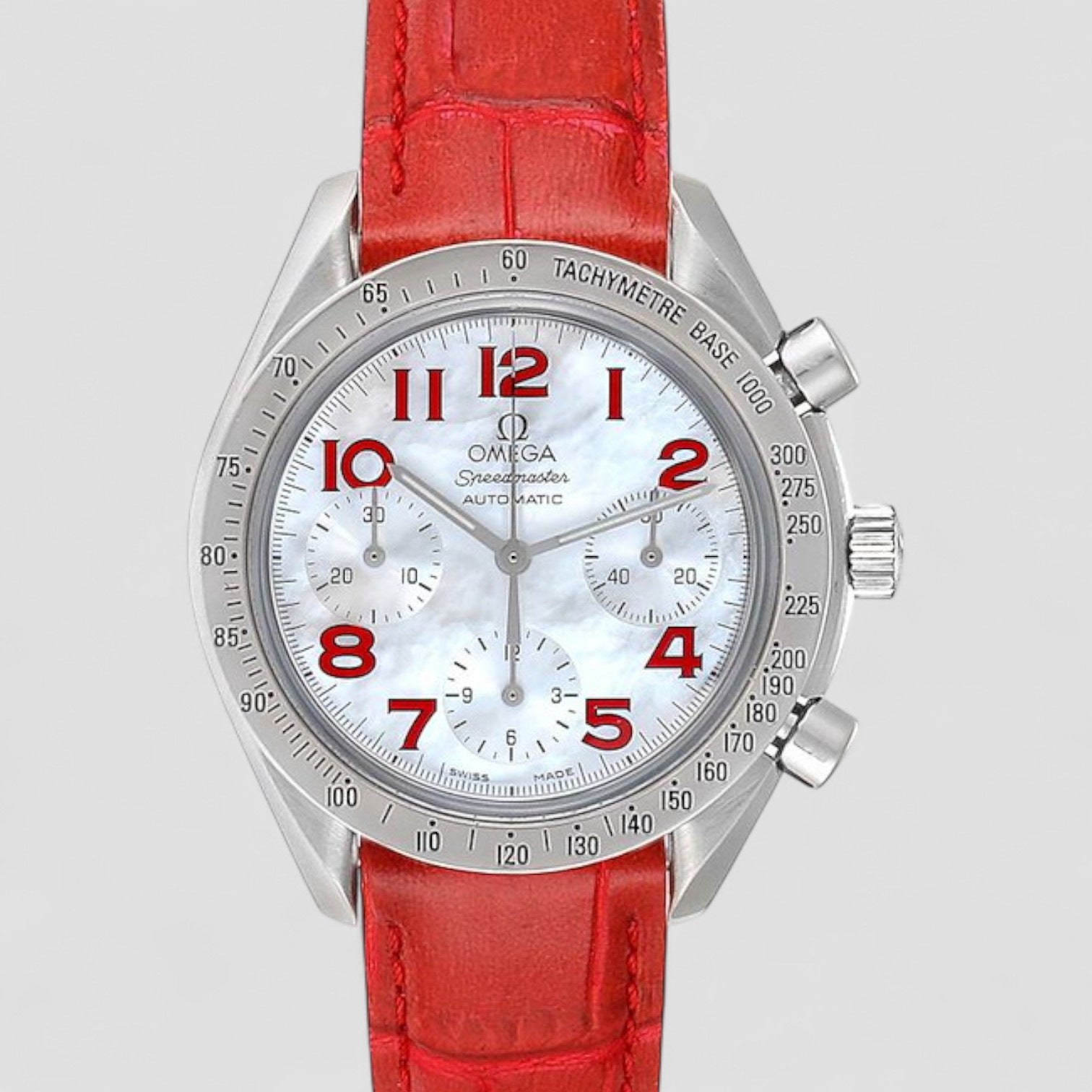 Speedmaster Mother of Pearl Red Strap Ladies Watch