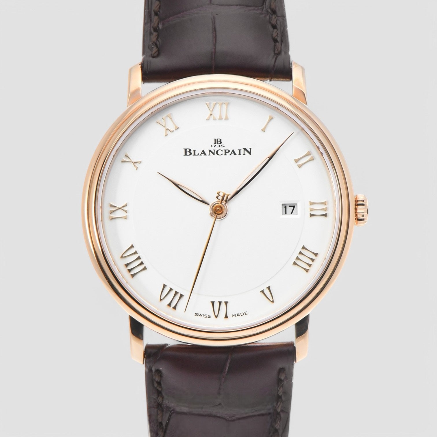Villeret White Dial 18kt Rose Gold Brown Leather Men's Watch