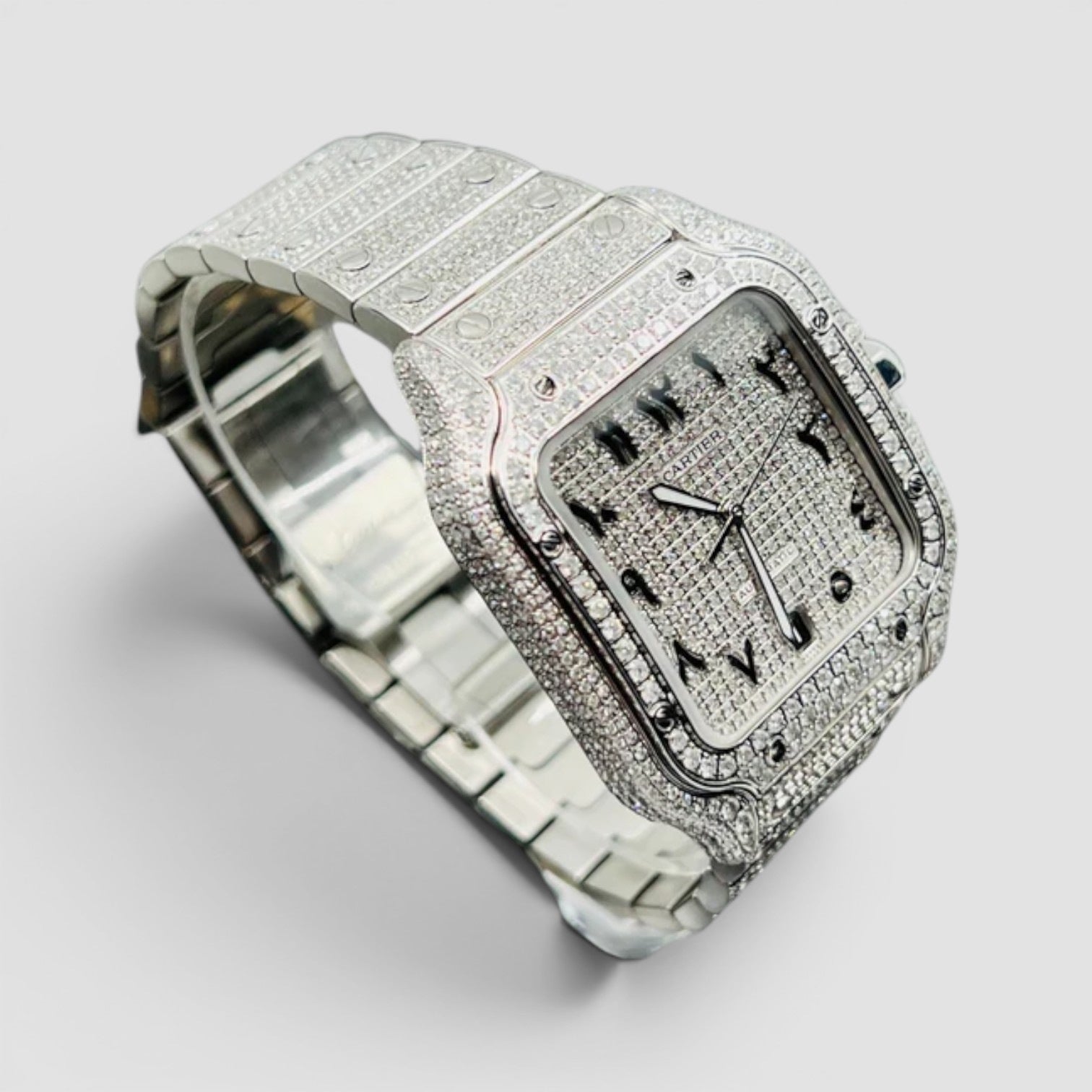 Santos De Cartier Fully Iced Out - Arabic Dial