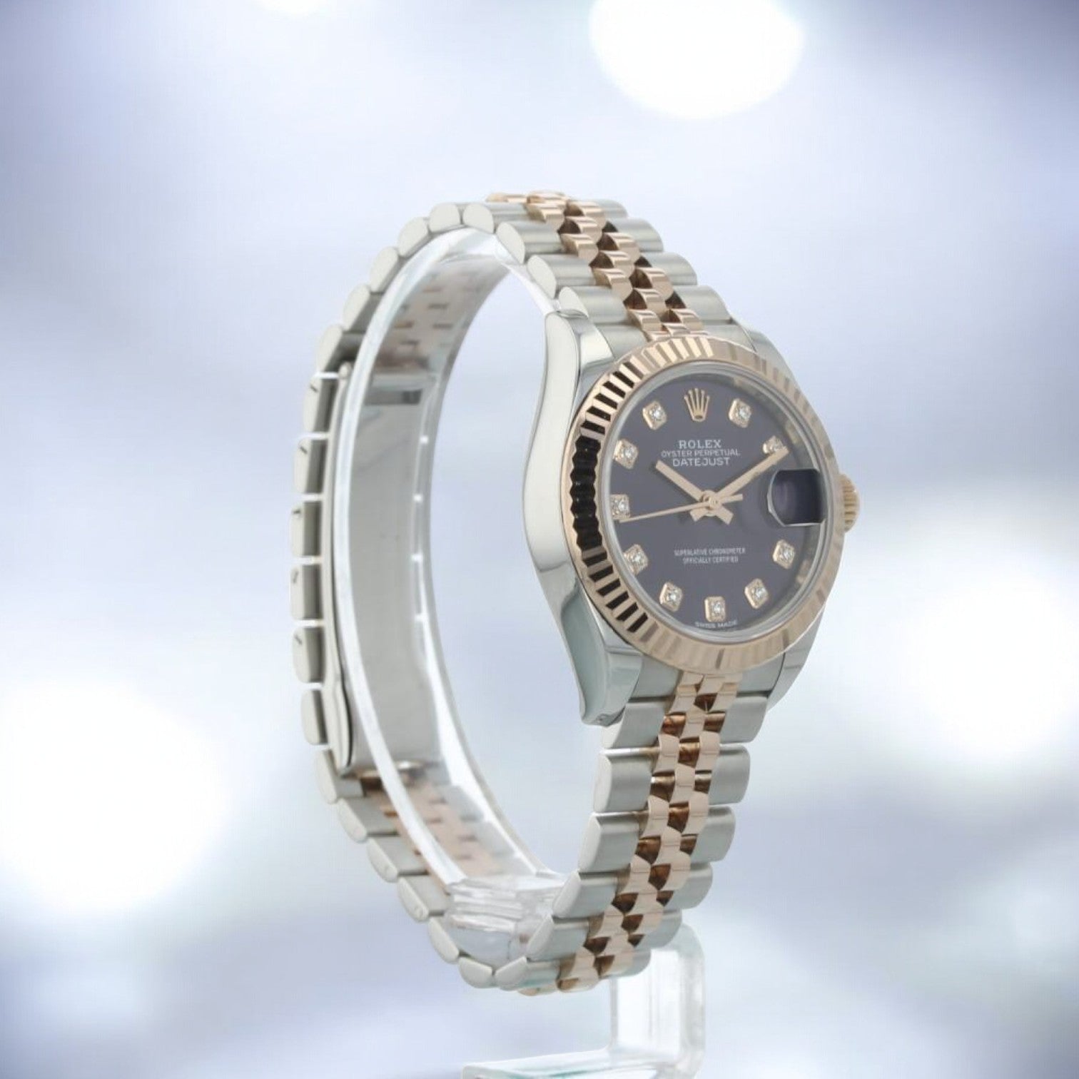 DATEJUST 28mm EVEROSE GOLD / STEEL IN JUBILEE BRACELET AUBERGINE PURPLE DIAMOND DIAL