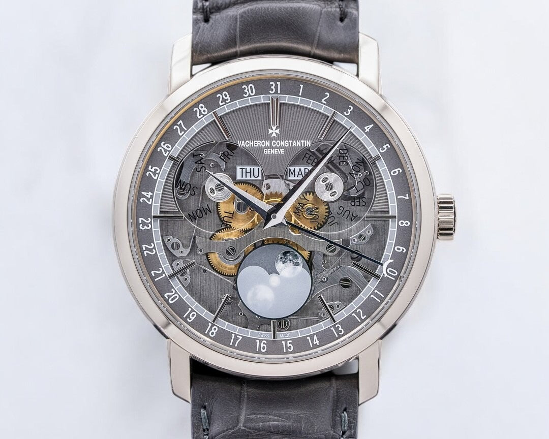 Traditionnelle Complete Calendar Openface 18K White Gold