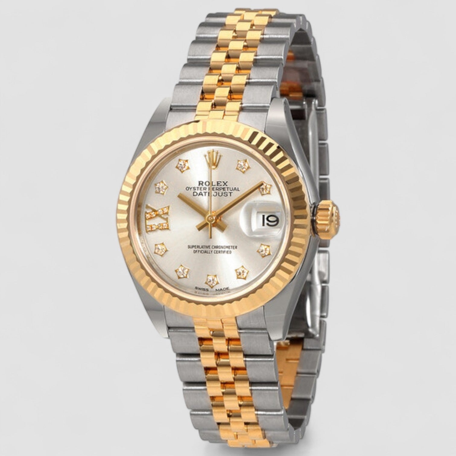Lady-Datejust Silver Diamond Dial Automatic Ladies Watch