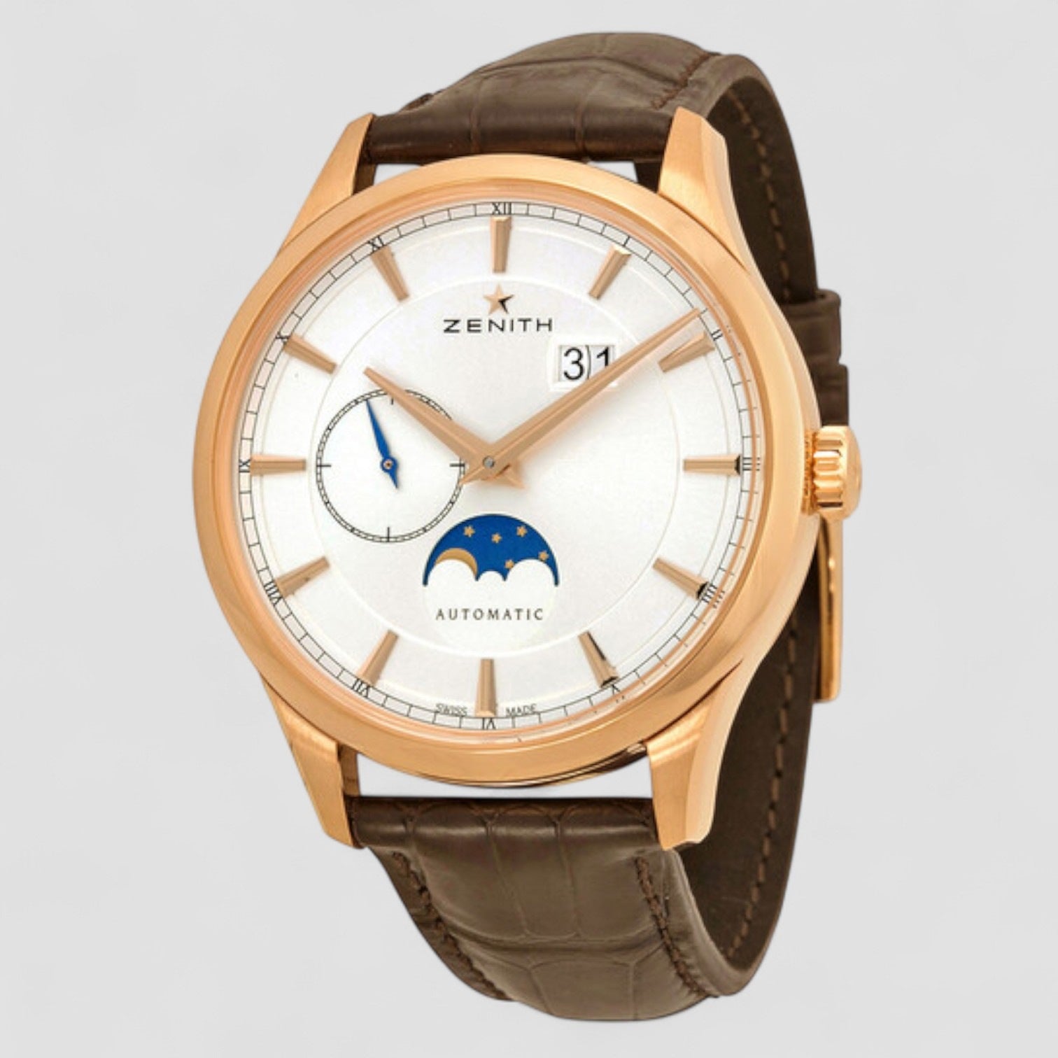 Captain Moonphase Silver Dial 18kt Rose Gold Men's Watch