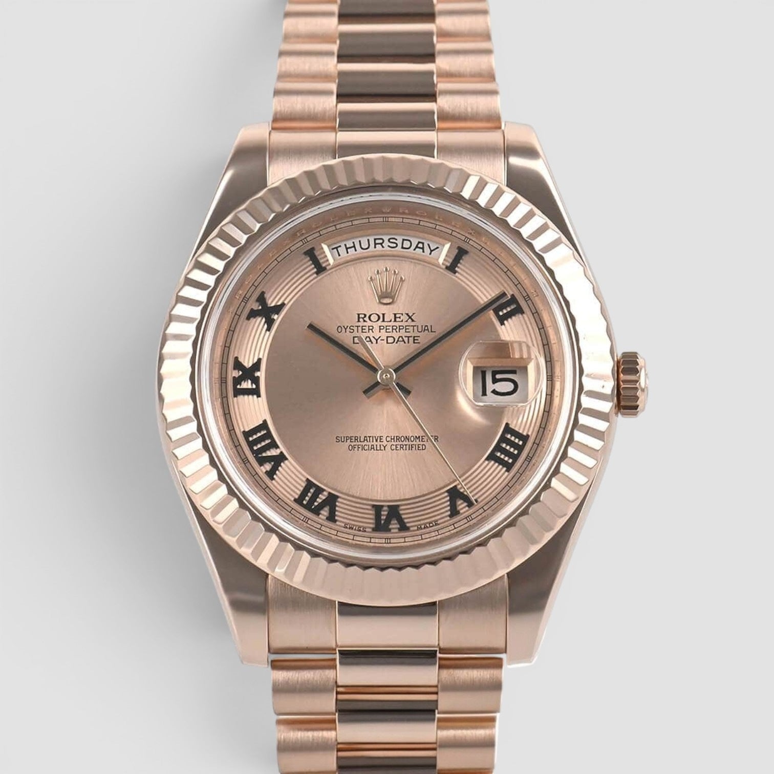 Day-Date II 41mm 18K Everose Gold Black Roman Dial