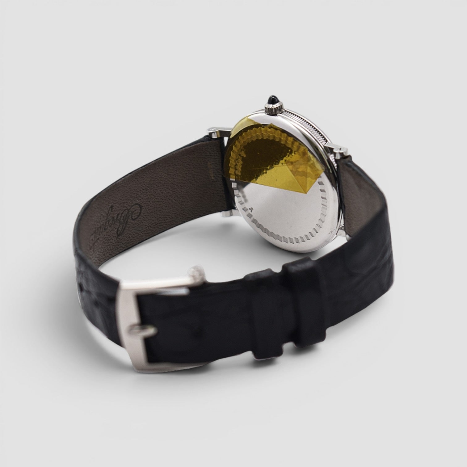 Classique 3210BB White Gold Silver Guilloché Dial Black Leather Strap