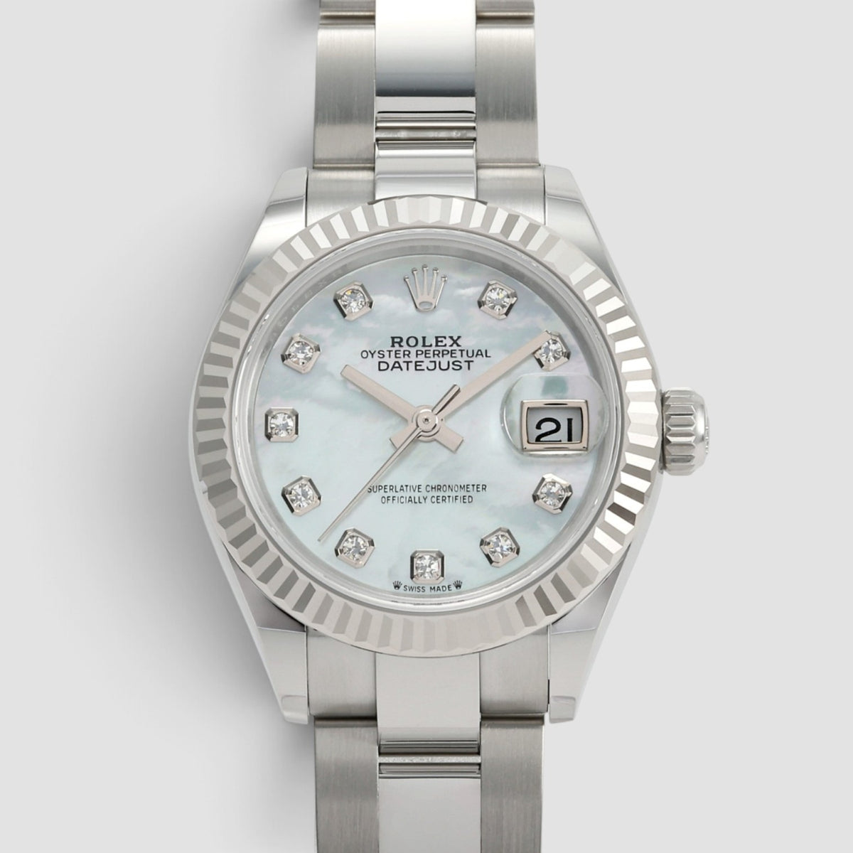 Lady-Datejust 28 White Mother-of-Pearl Diamond Dial