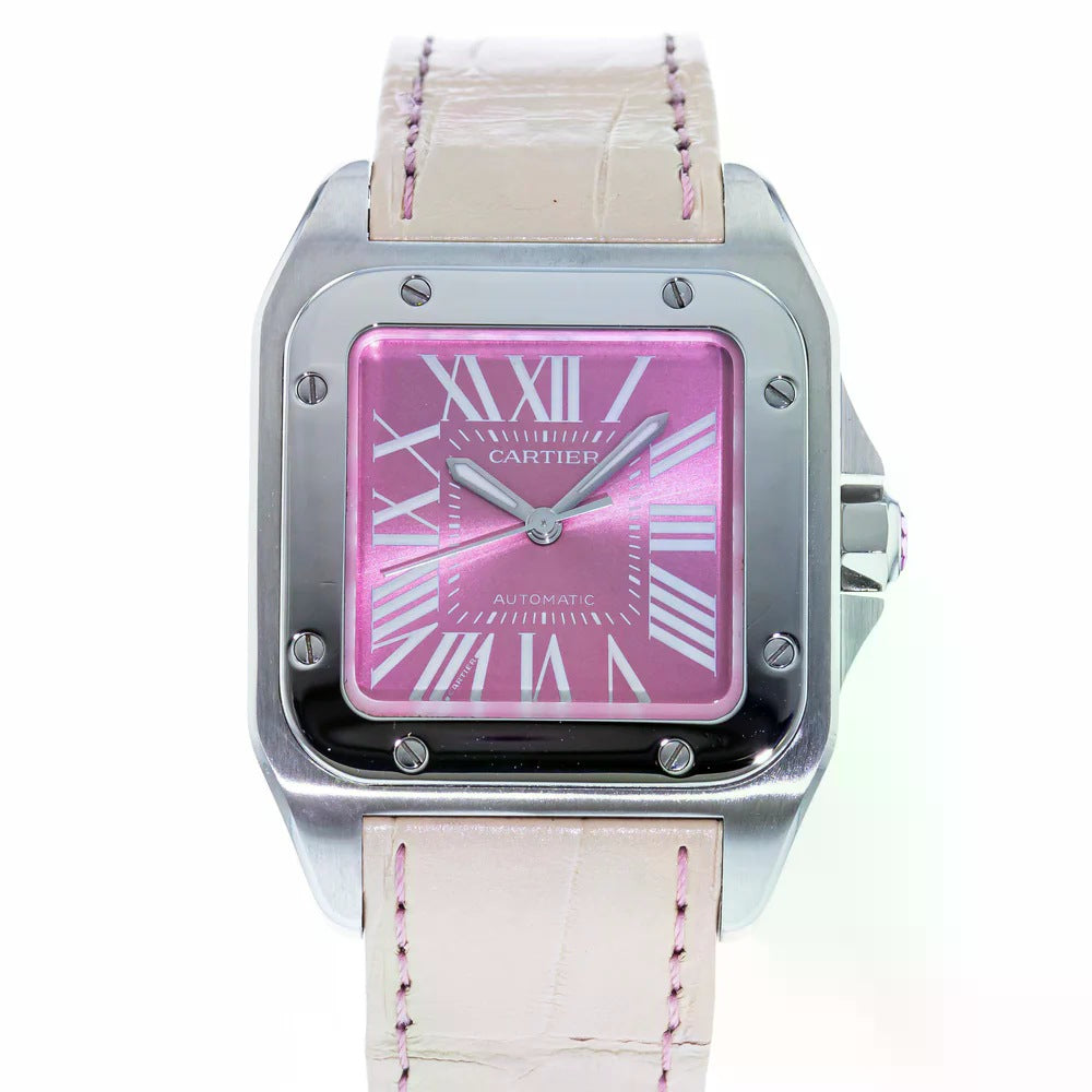 Cartier 腕時計 シルバー/ピンク Cartier Santos 100 Pink dial automatic W20133X8