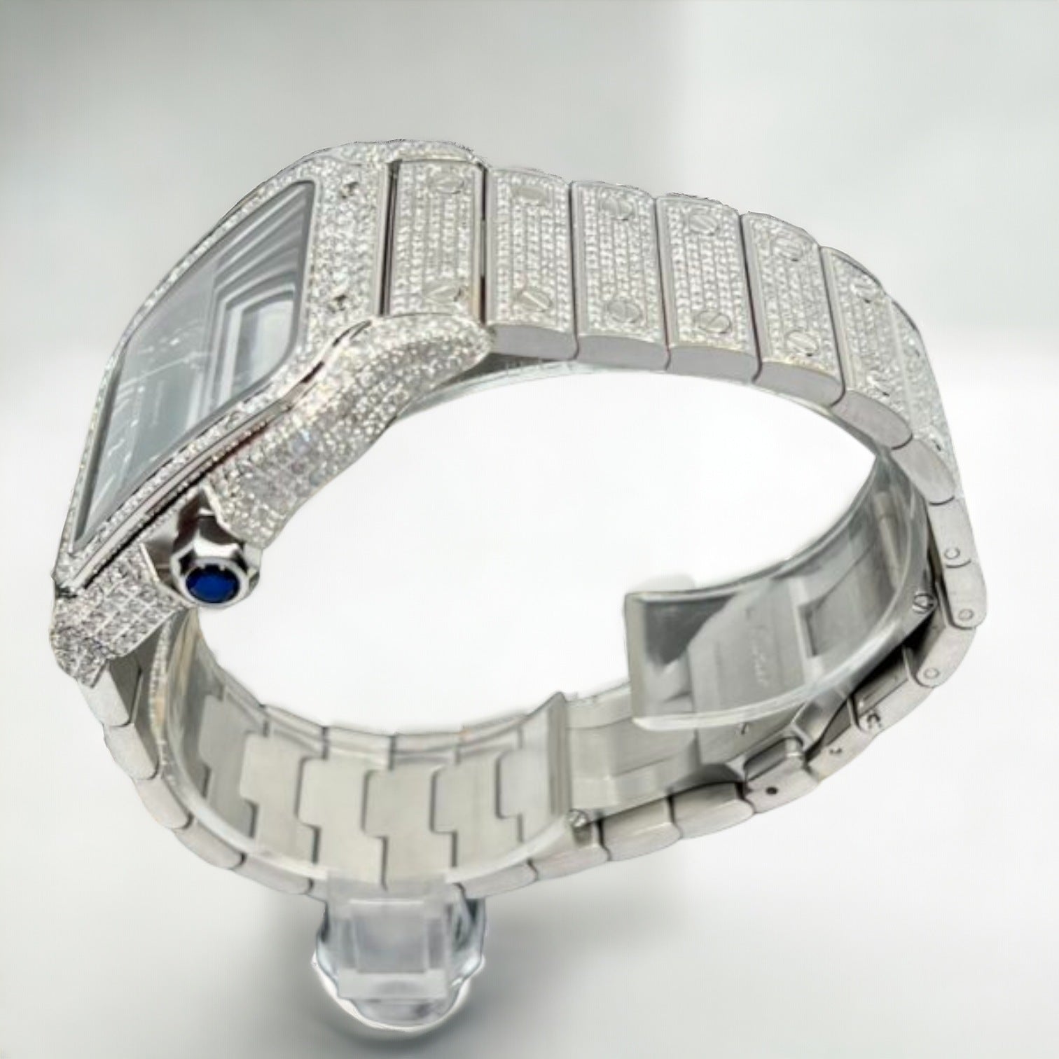 Cartier Santos De Cartier Iced Out Diamond – römischgrünes Zifferblatt