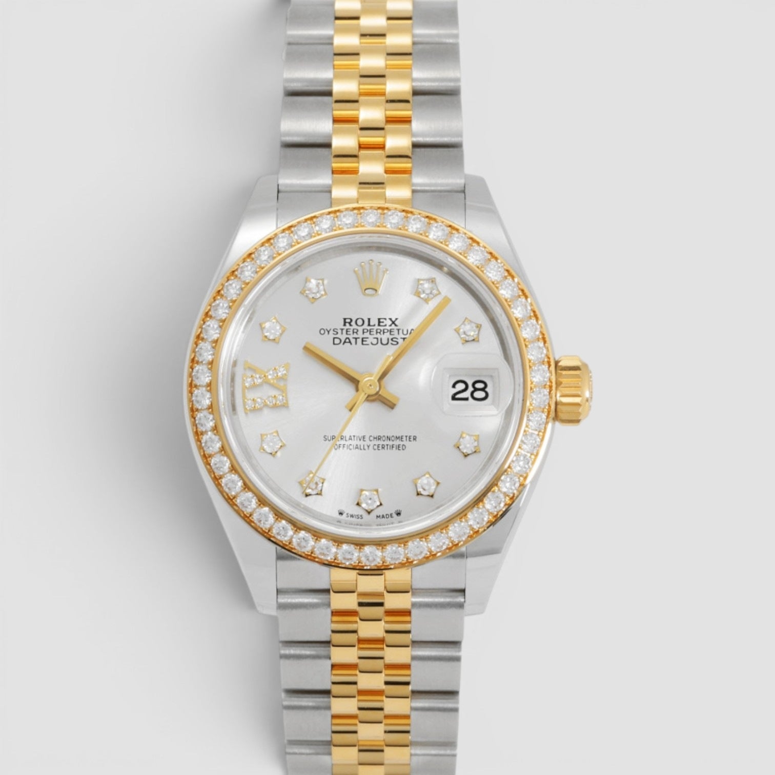 Lady-Datejust 28mm Steel & Yellow Gold Diamond Silver Dial