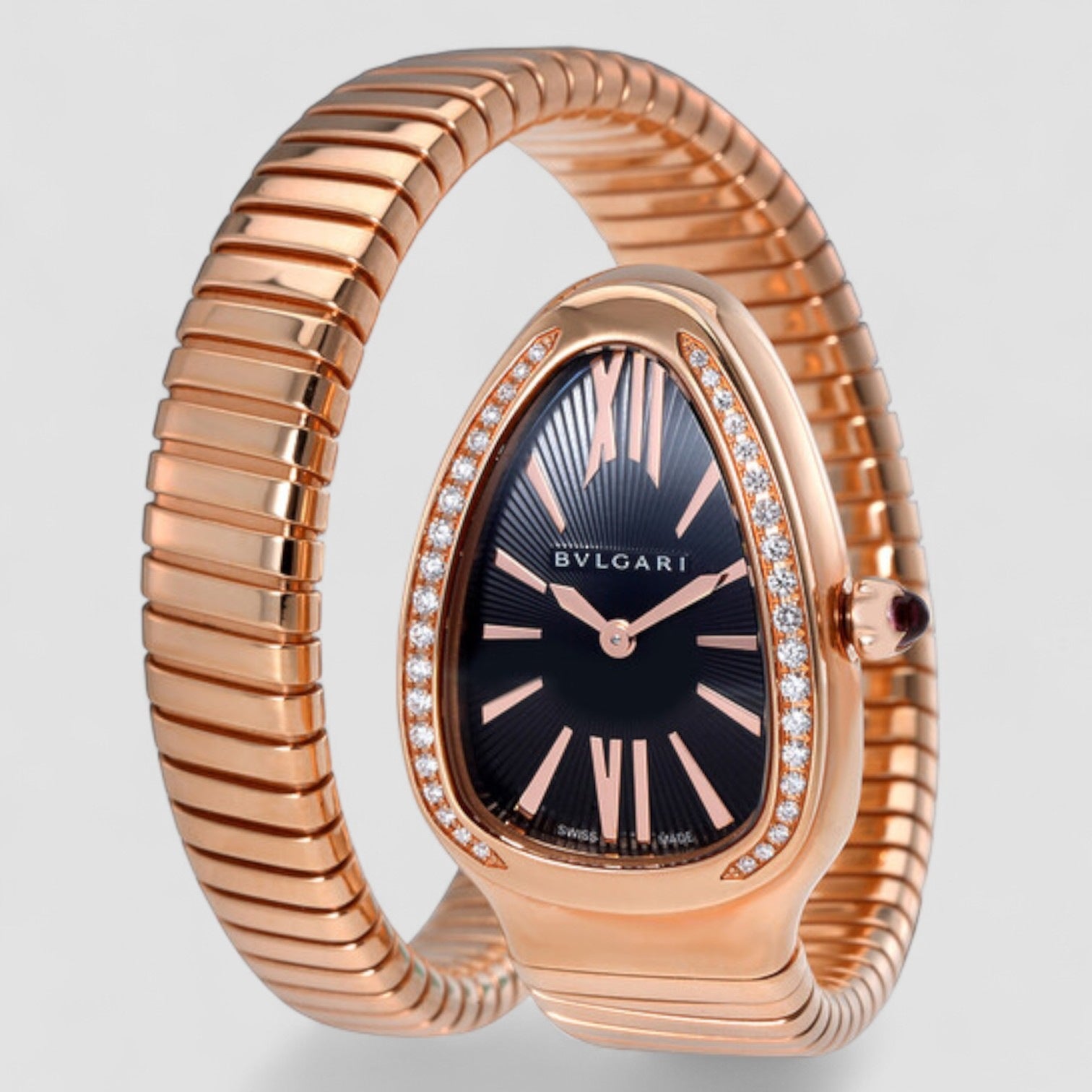 Serpenti Tubogas Black Opaline Dial 18k Pink Gold Quartz Ladies Watch