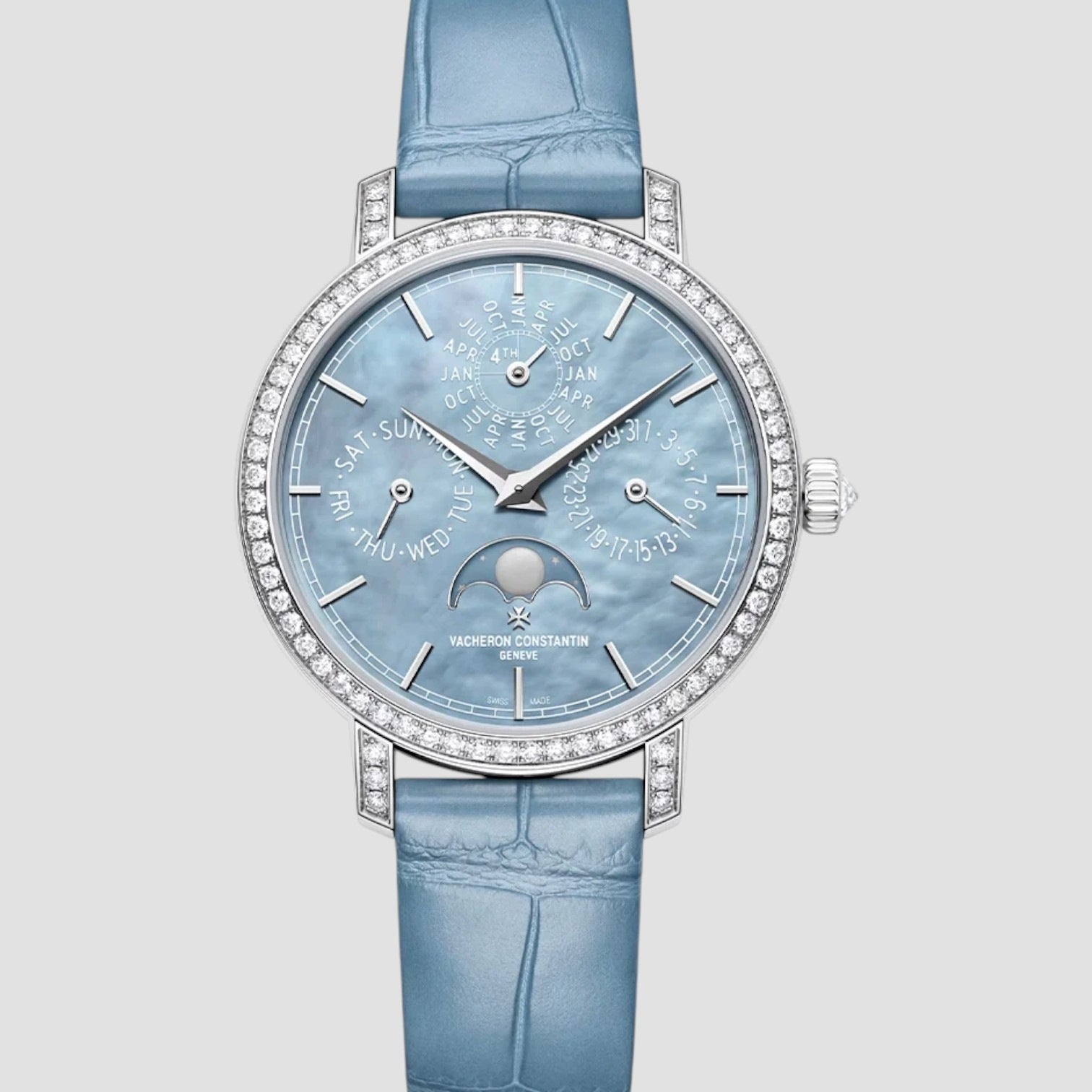 Traditionnelle Perpetual Calendar Ultra-Thin Light Blue Ladies Strap Watch