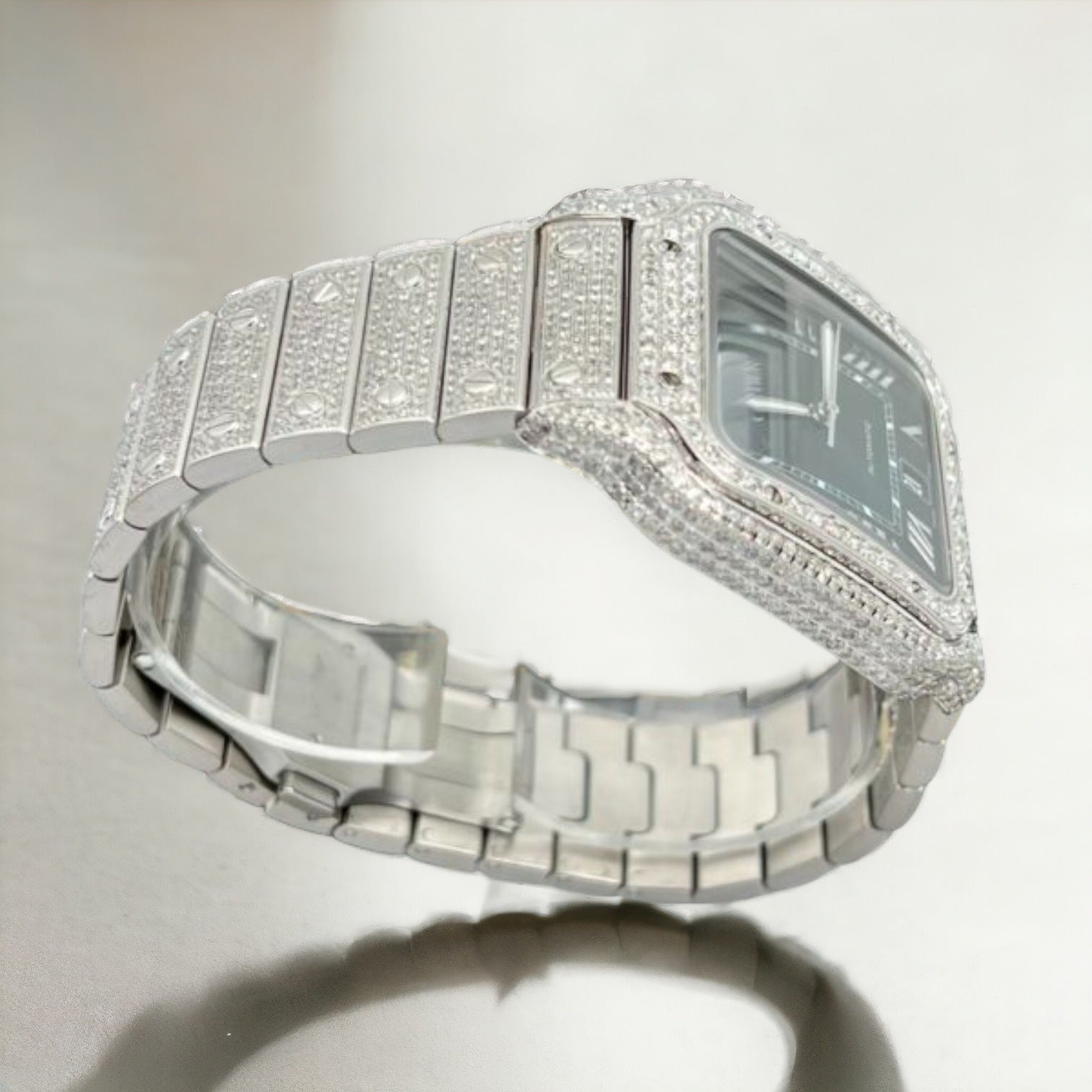 Cartier Santos De Cartier Iced Out Diamond – römischgrünes Zifferblatt