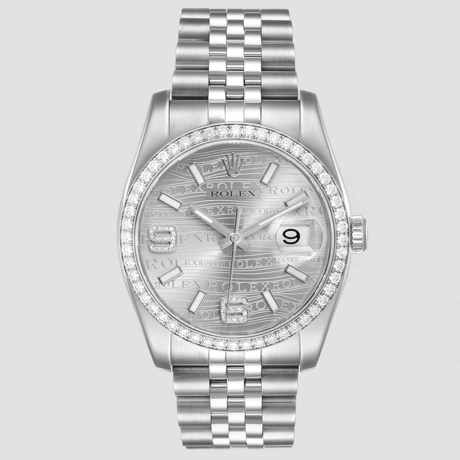 Datejust 36 Silver Wave Diamond Dial Mens Watch