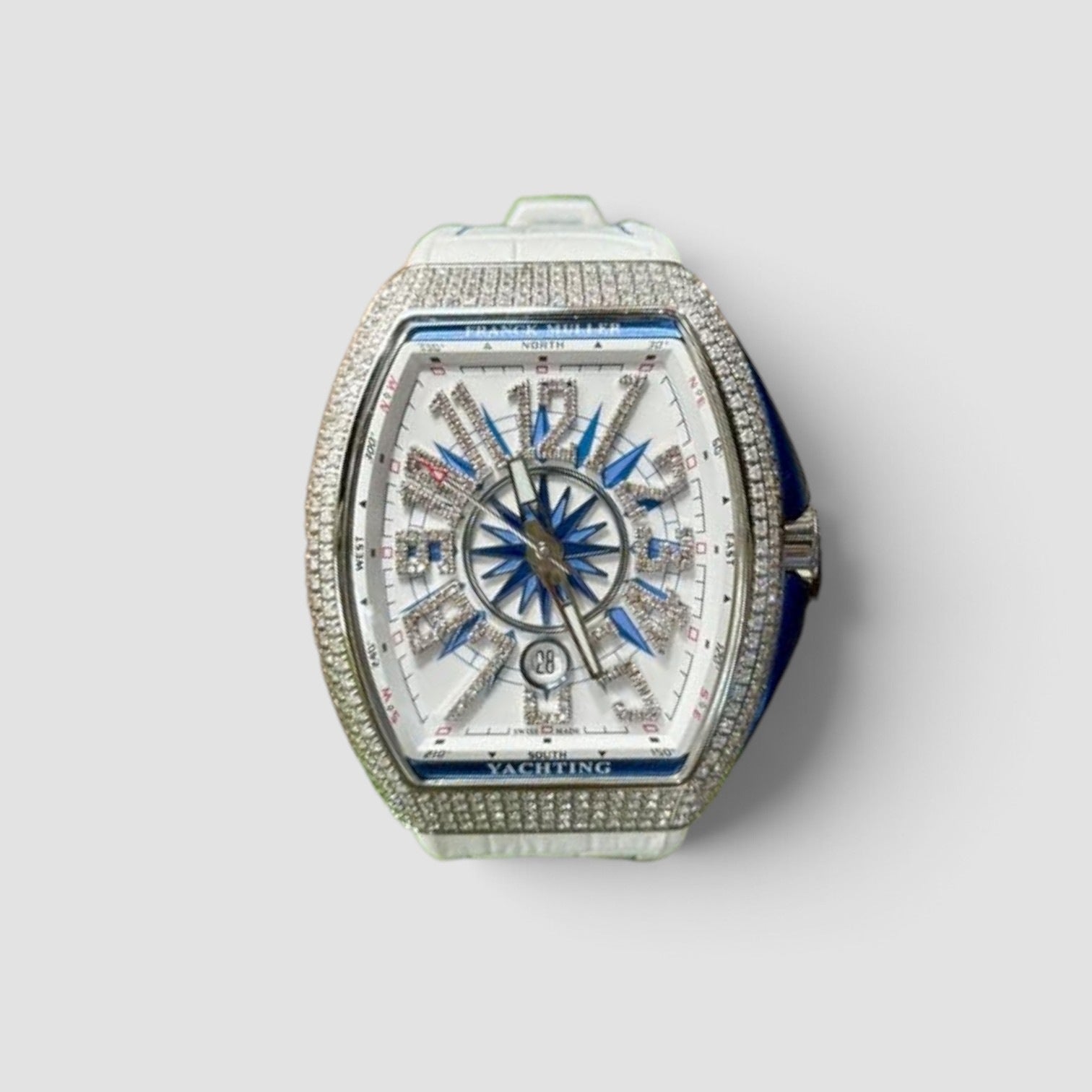 Vanguard Yachting 45mm White Dial Blue Accents Diamond-Set Bezel