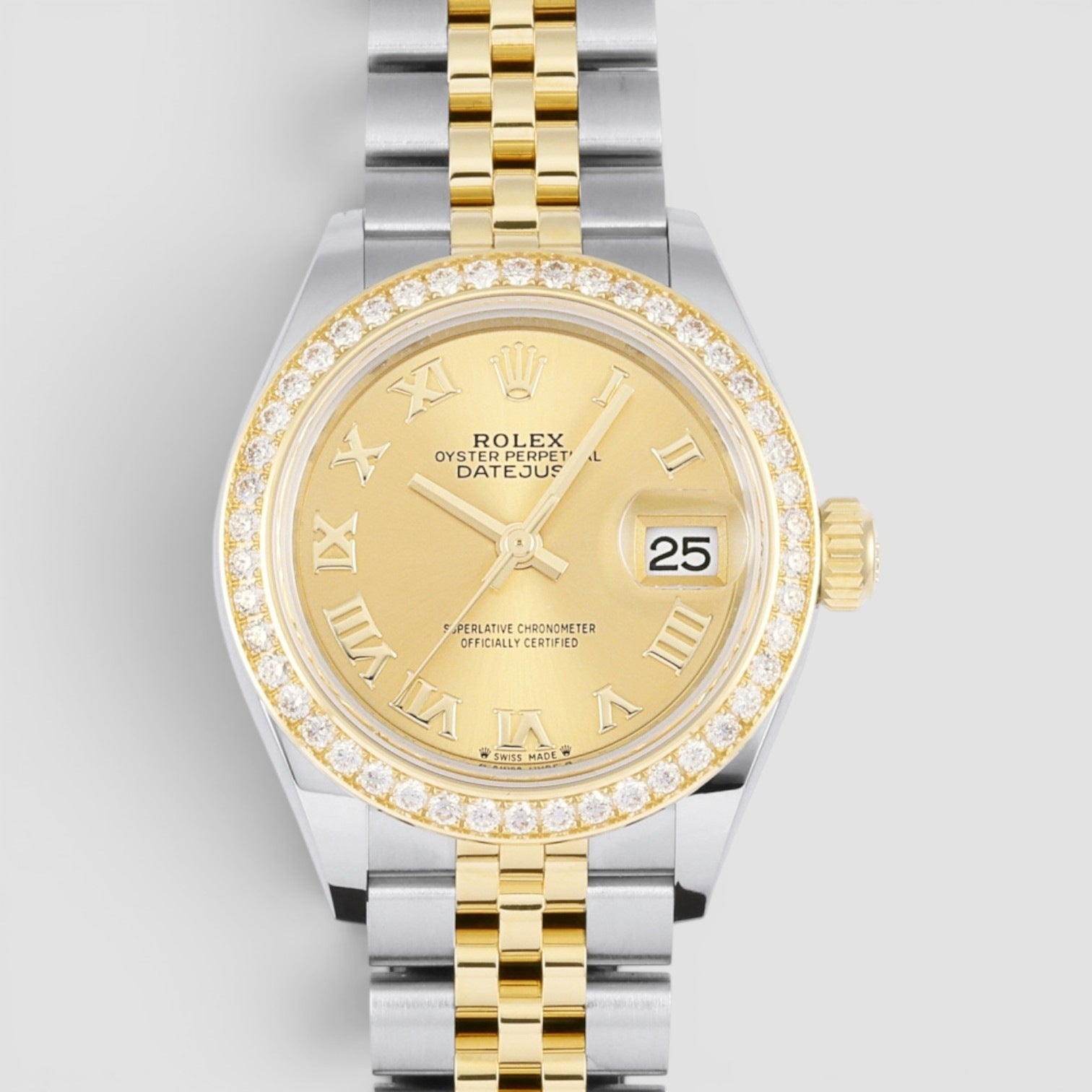 Lady-Datejust 28mm Steel & Yellow Gold Diamond Champagne Dial
