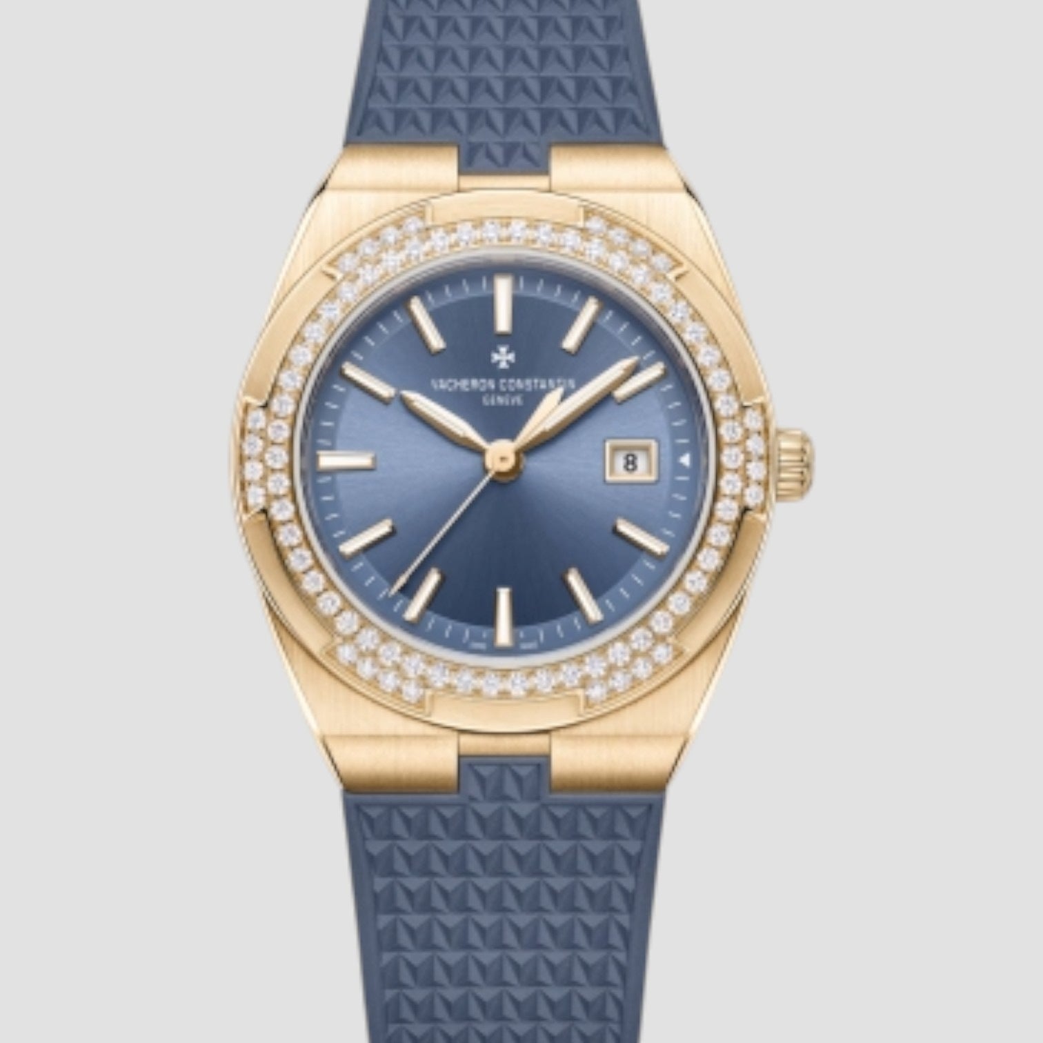 Overseas Quartz Pink Gold Diamond Blue Dial