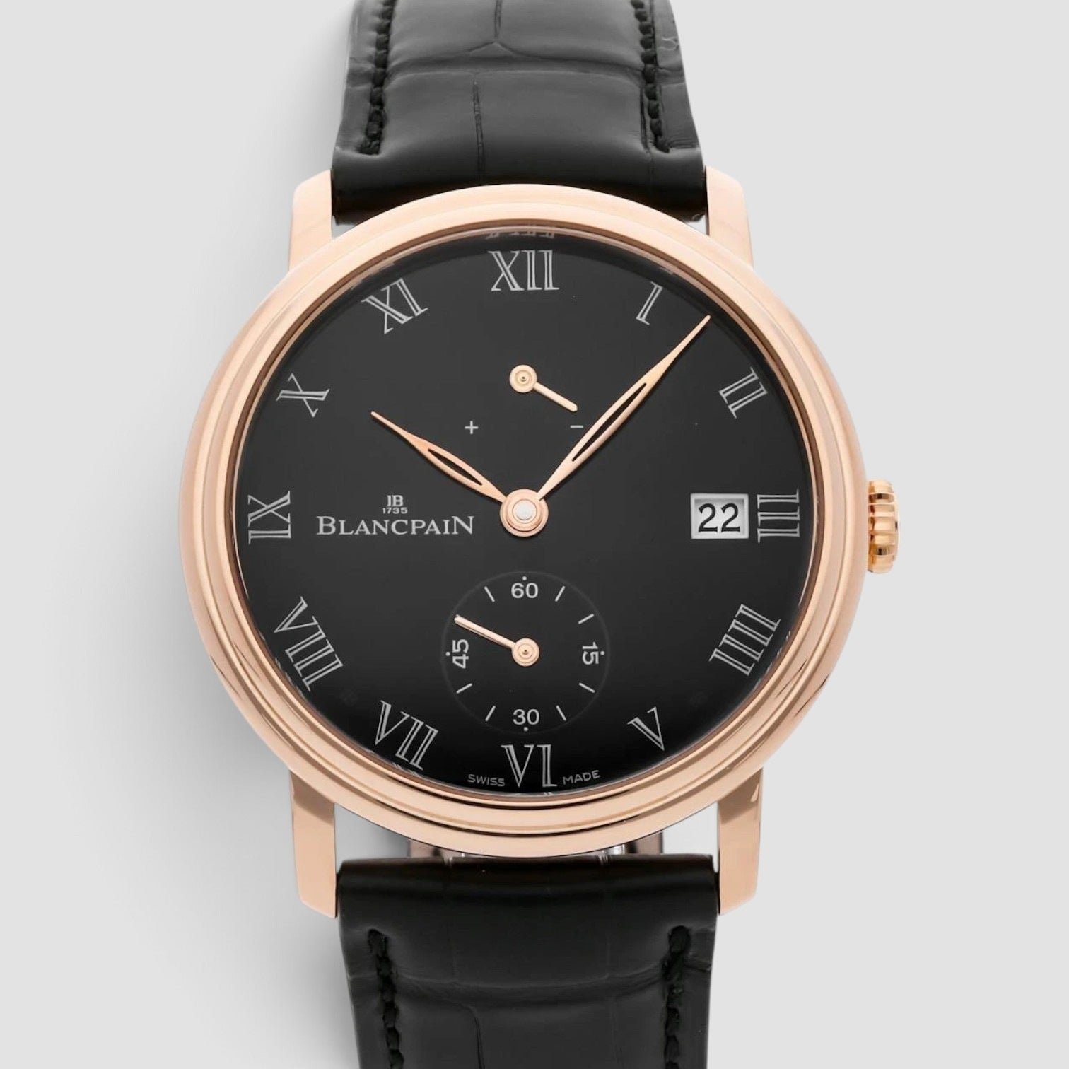Villeret 8 Jours Manual 42mm Rose Gold Black Enamel Dial