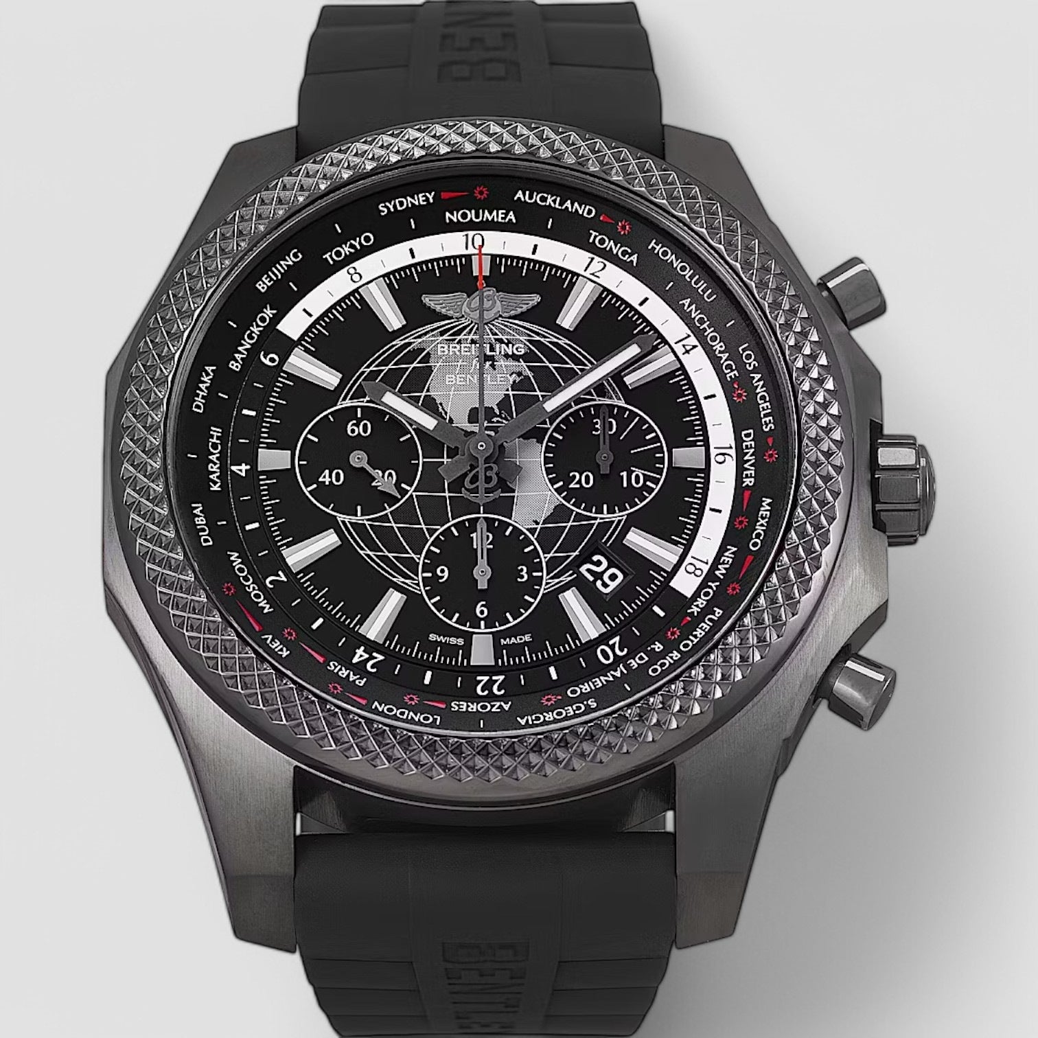 Bentley World Time Chronograph Automatic Chronometer Black Dial Men's Watch
