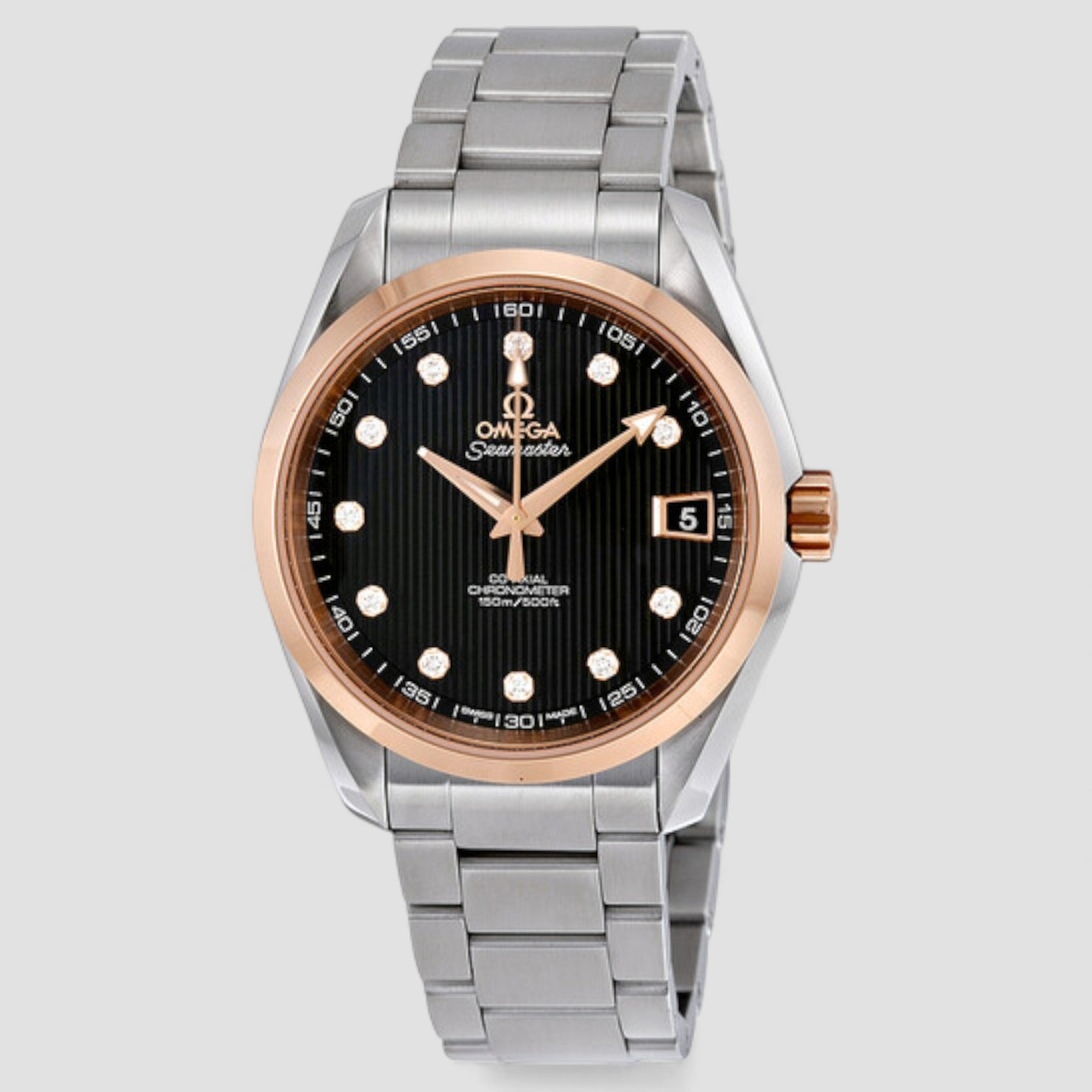 Seamaster Aqua Terra Automatic Diamond Black Dial 18kt Rose Gold Men's Watch