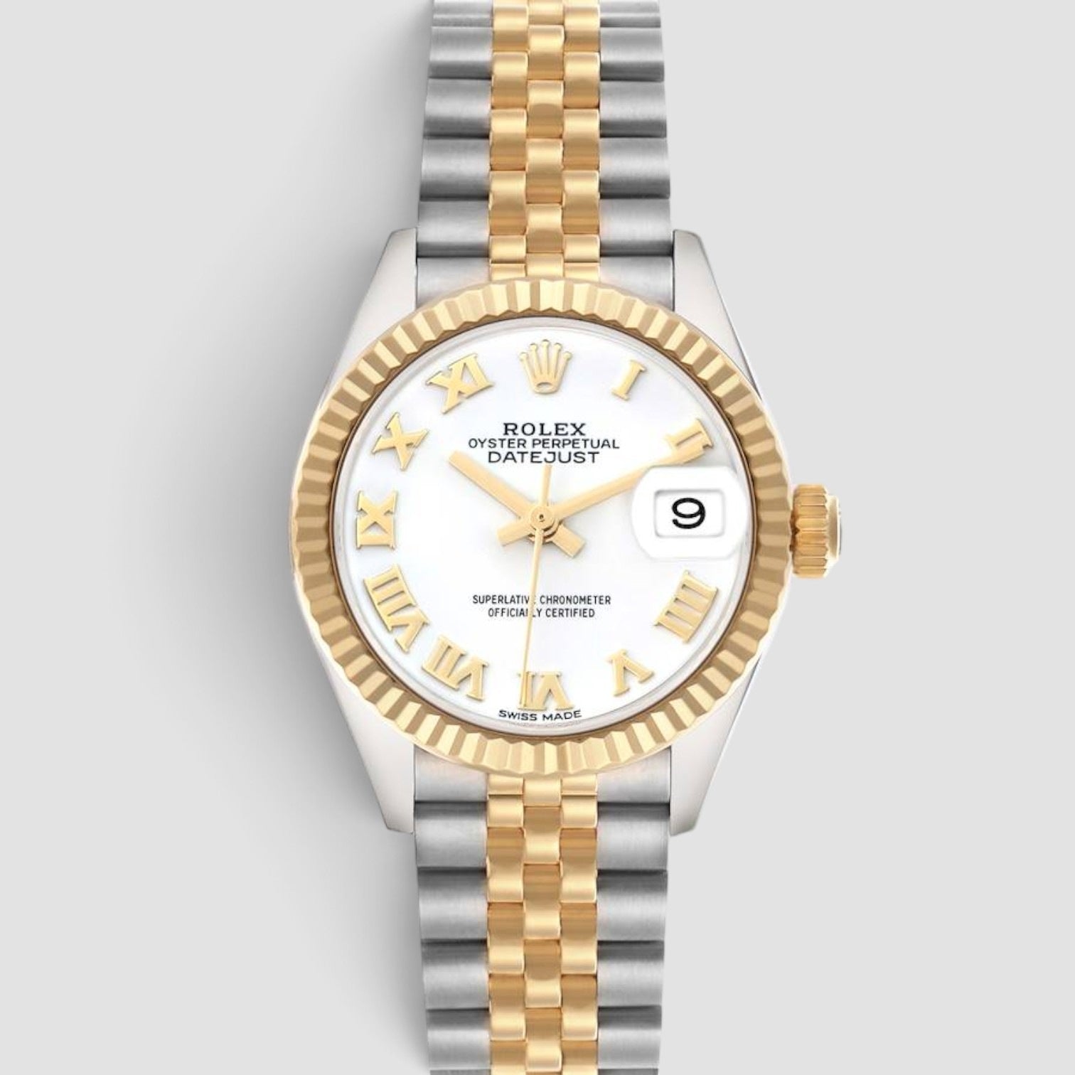 Lady-Datejust 28mm Oystersteel & 18K Yellow Gold White Roman Dial