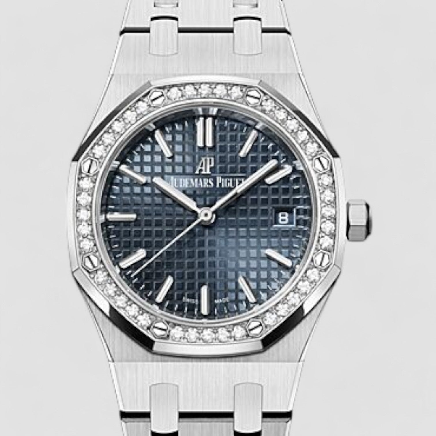 Royal Oak 34mm Stainless Steel Blue Dial Diamond Bezel