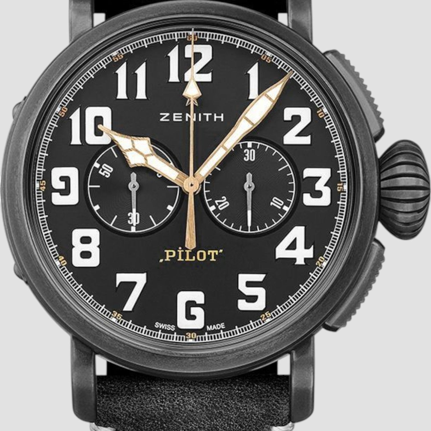 Zenith Pilot Type 20 Ton-Up Stainless Steel Black Arabic Dial
