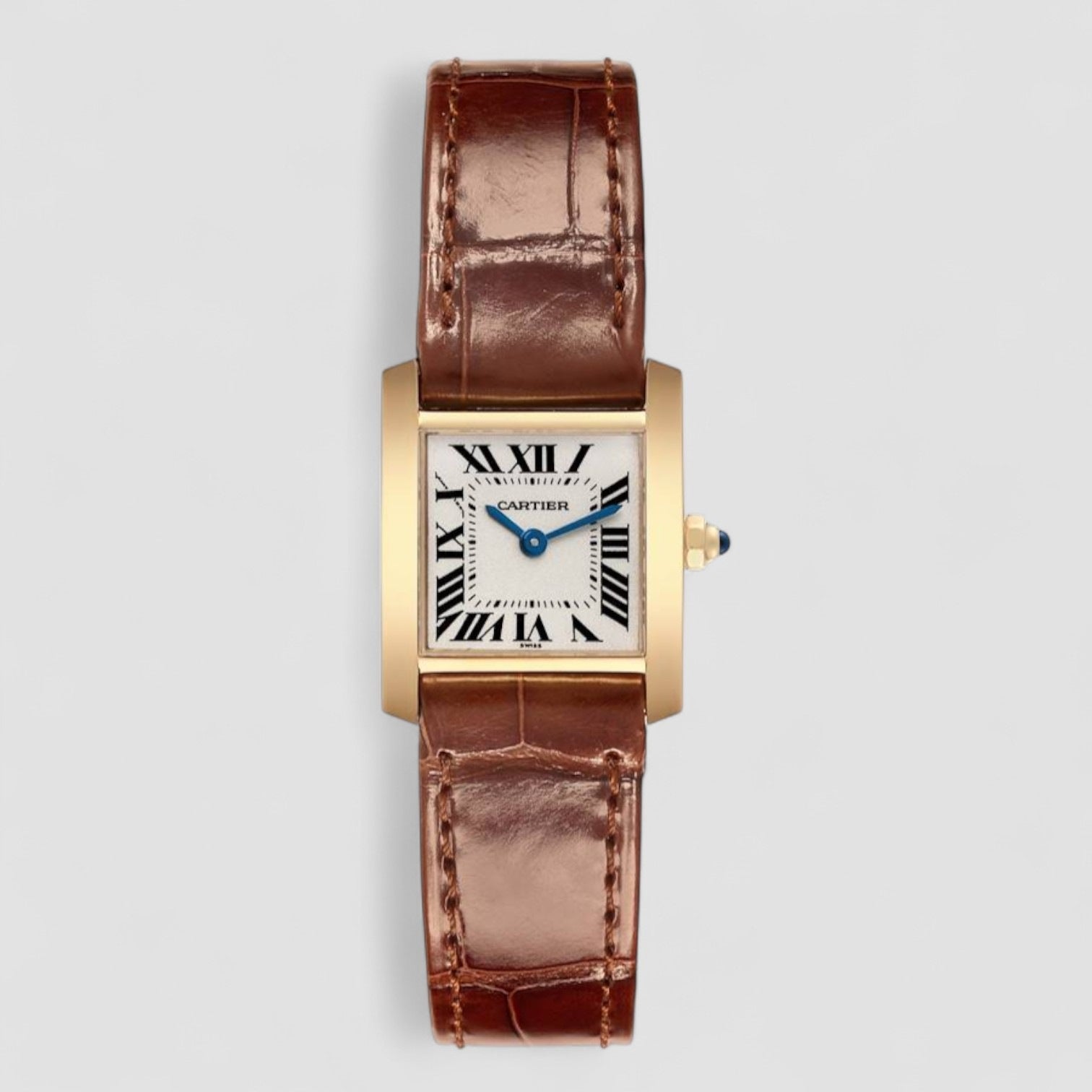 Tank Francaise Yellow Gold Brown Strap Ladies Watch