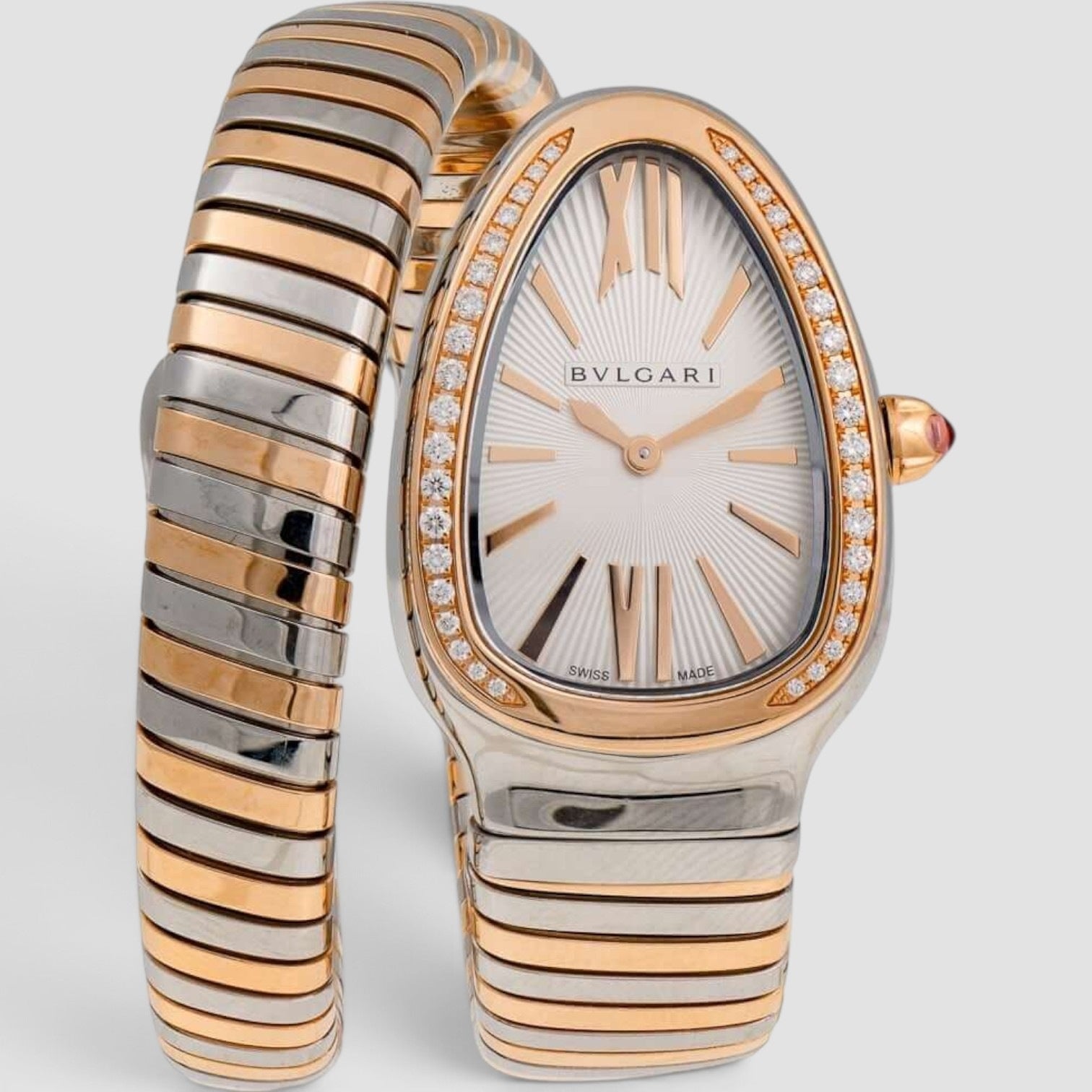 Serpenti Tubogas 35mm Pink Gold & Steel Diamond Bezel
