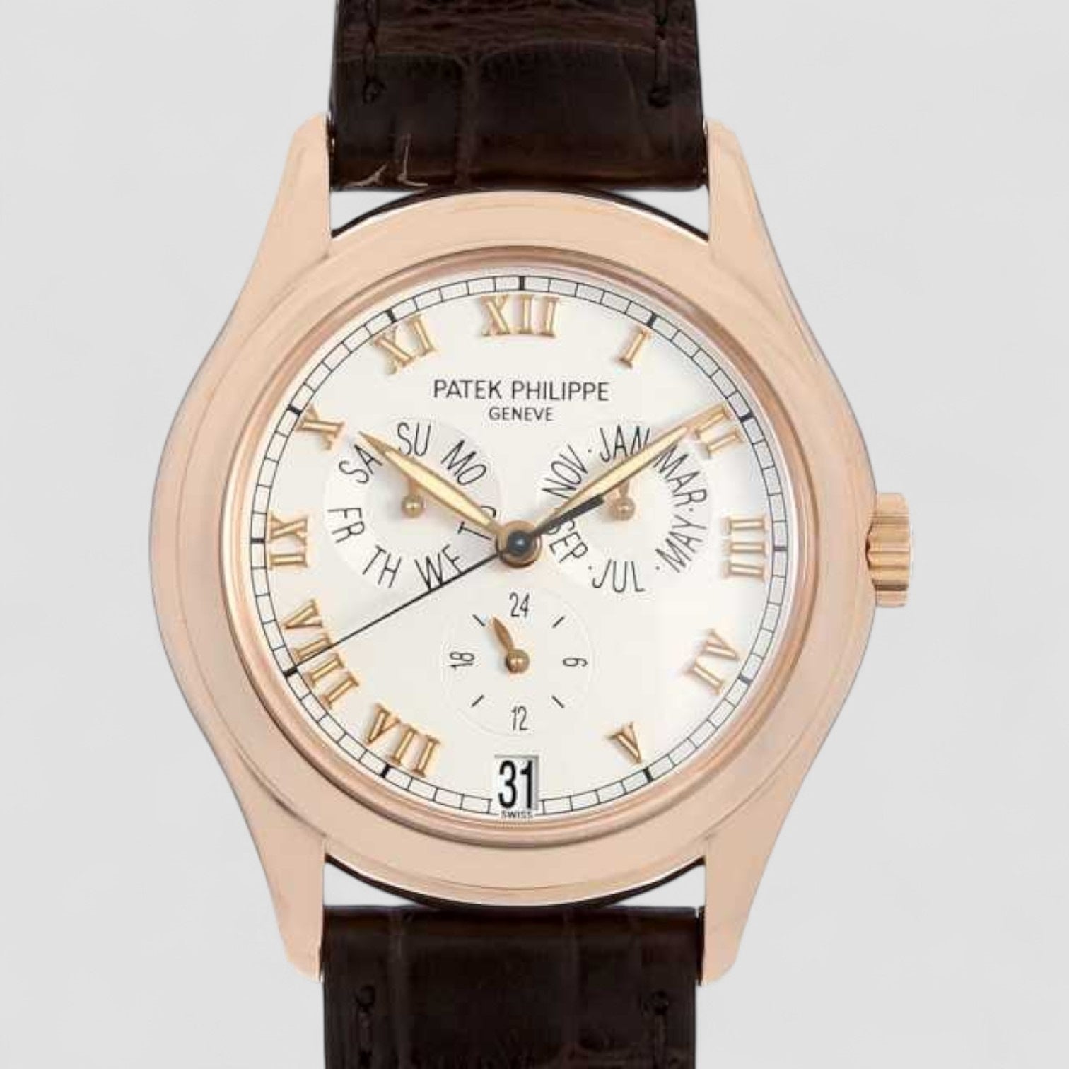 Annual Calendar 18K Rose Gold Silver Dial