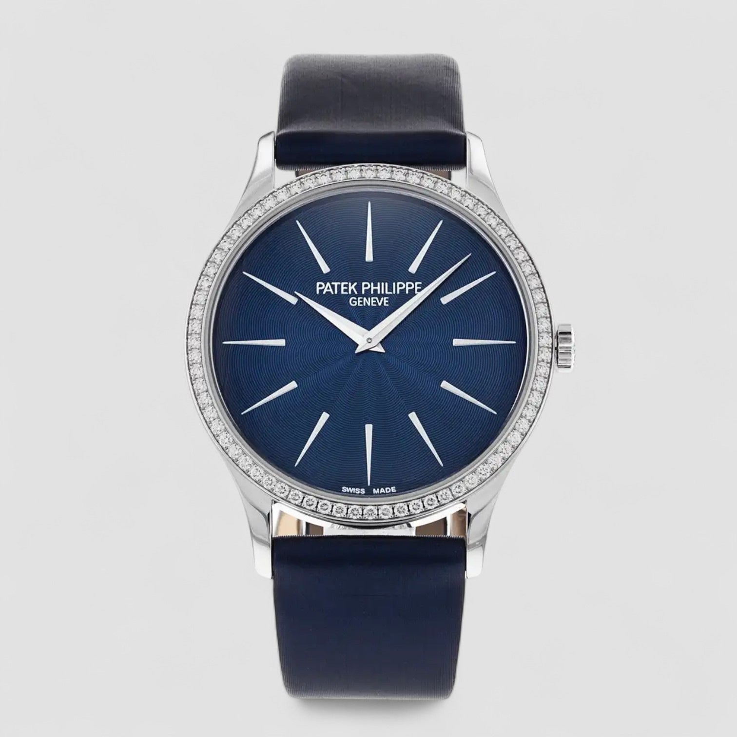 Calatrava 18kt White Gold Night Blue Dial Ladies Hand Wound Watch