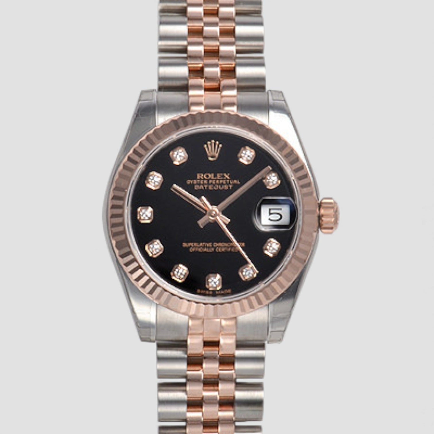 Datejust Automatic Black set with diamonds Dial Stainless Steel and Everose Gold Ladi