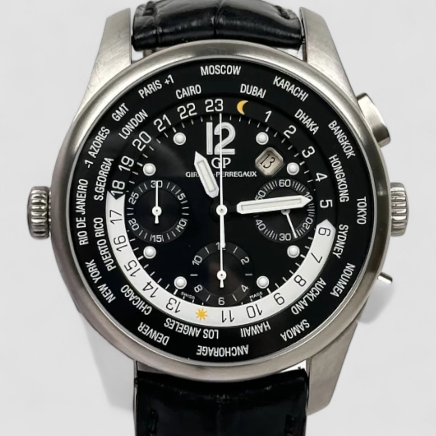 World Time WW.TC Stainless Steel Chronograph Black Dial
