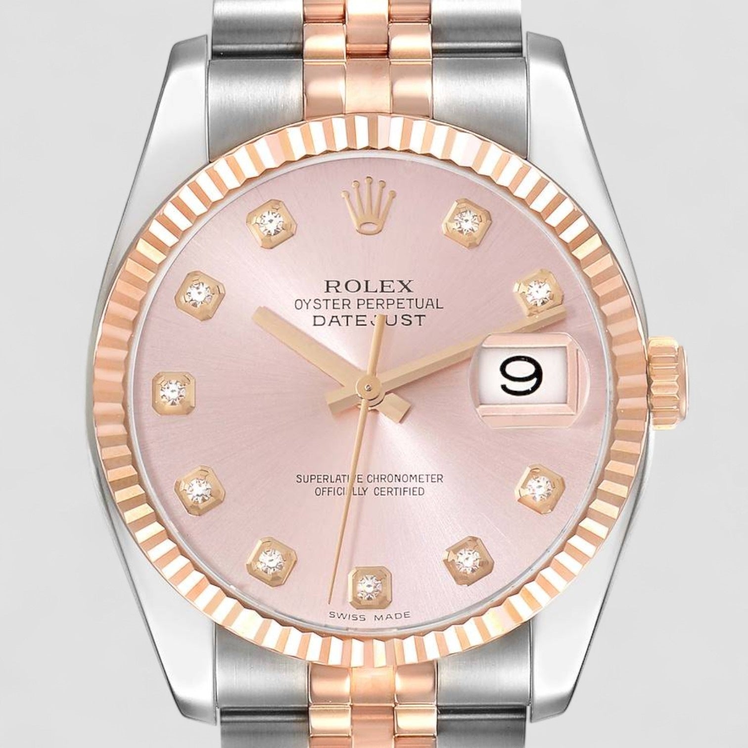 Datejust Steel Rose Gold Pink Diamond Dial Mens Watch