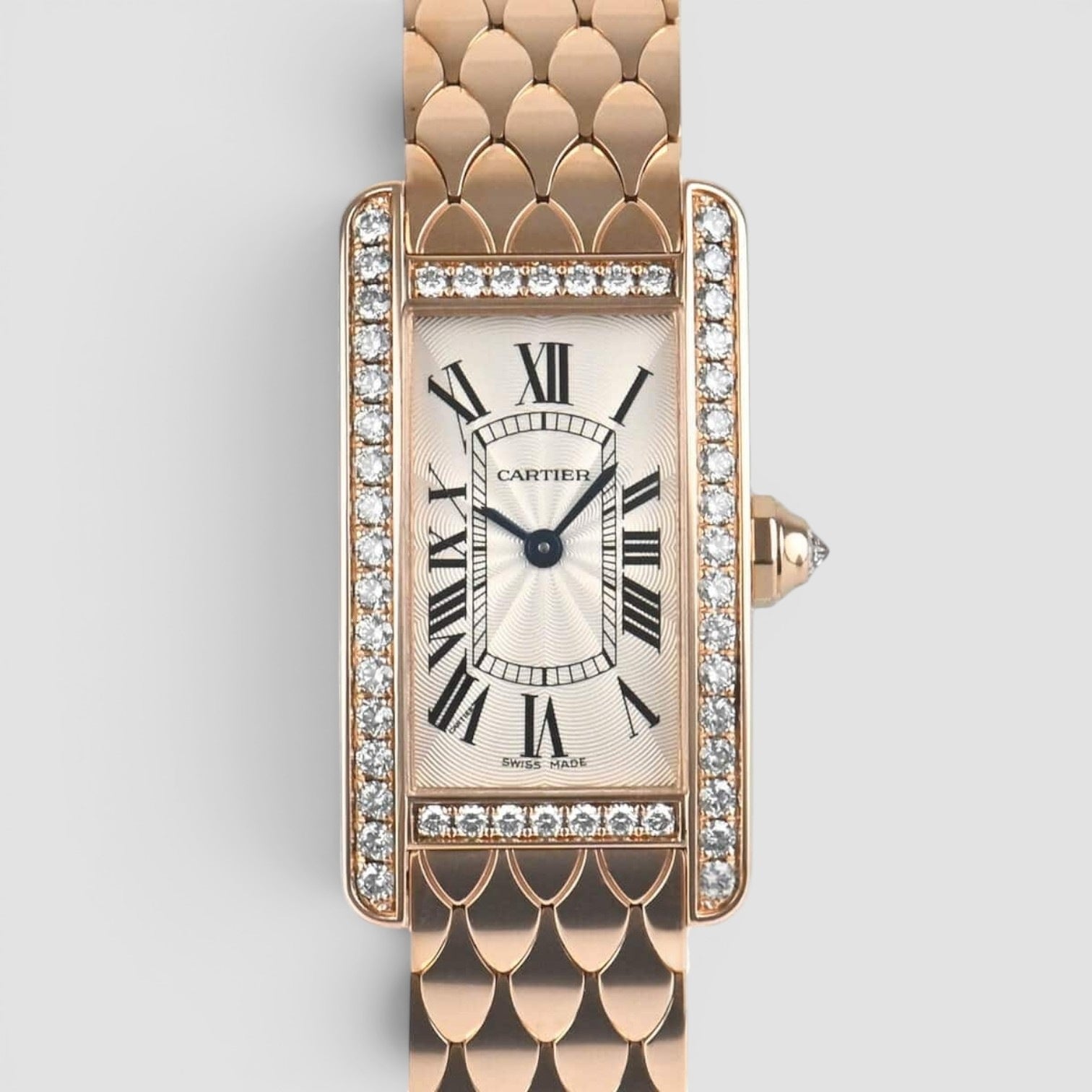 Tank Américaine Small 18K Rose Gold Diamond Bezel