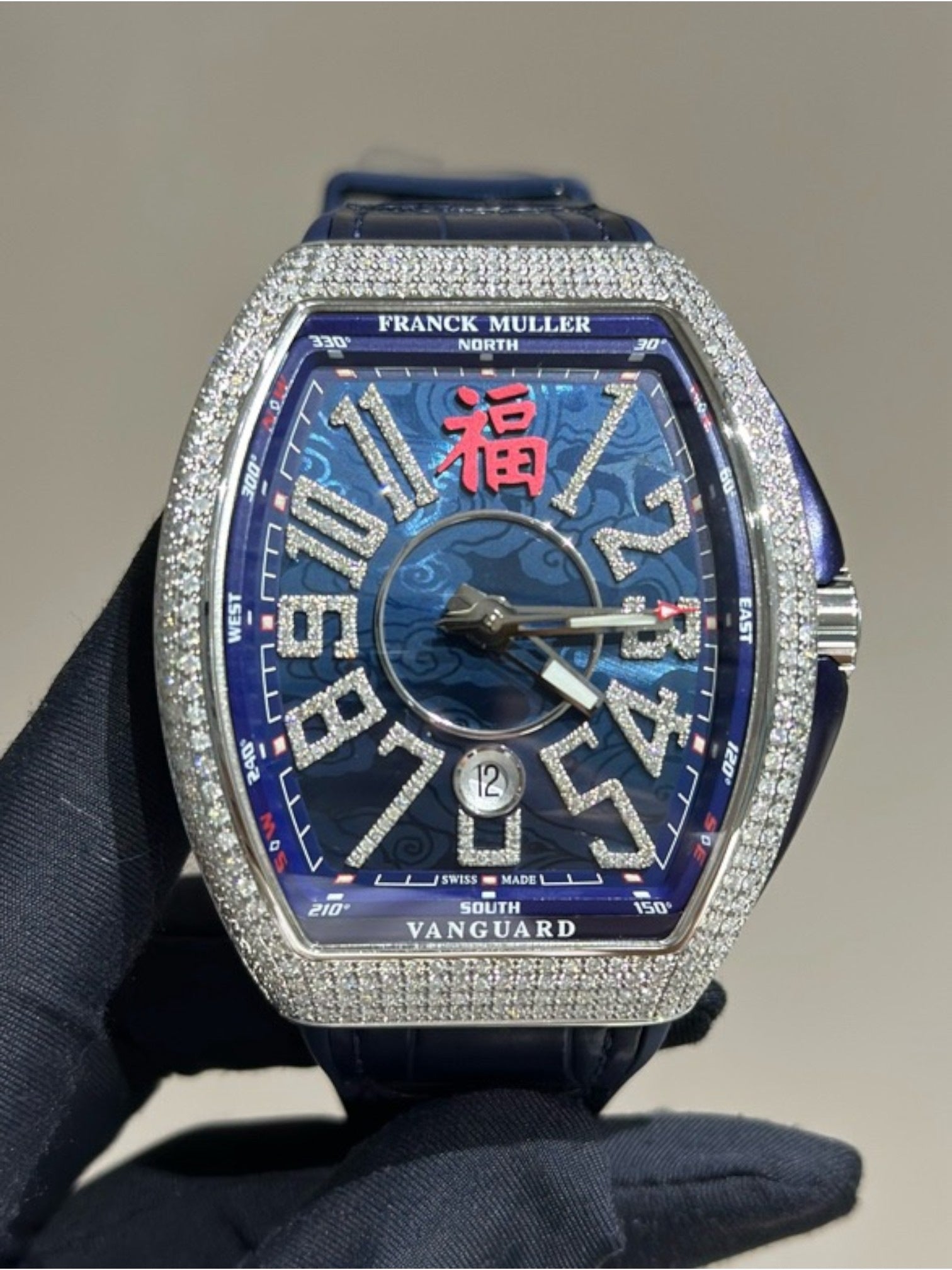 Vanguard V45 Vanguard Automatic Blue FU 福 Limited Edition - Diamond custom - Iced Out
